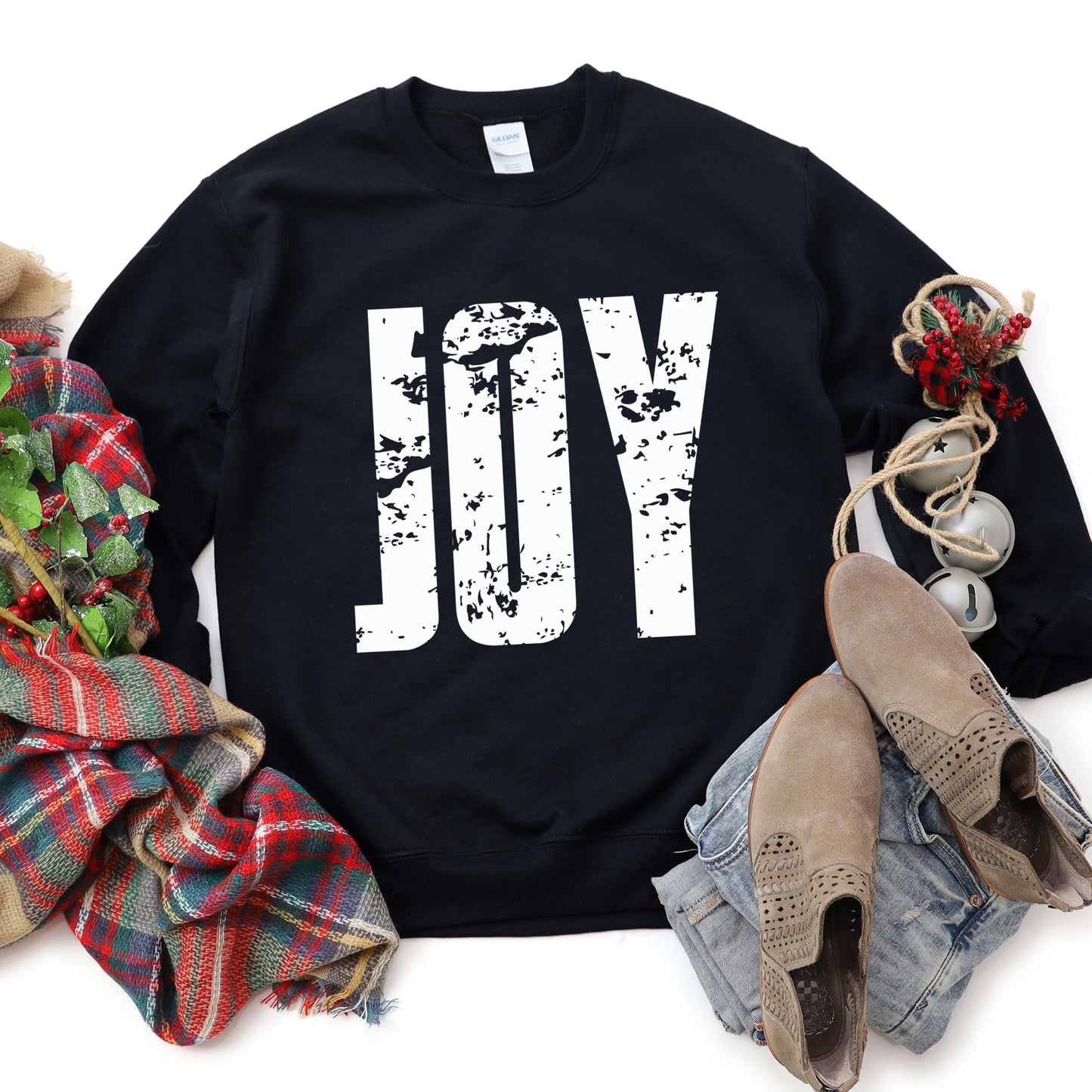 Joy Block Distressed - Women's Graphic Sweatshirt