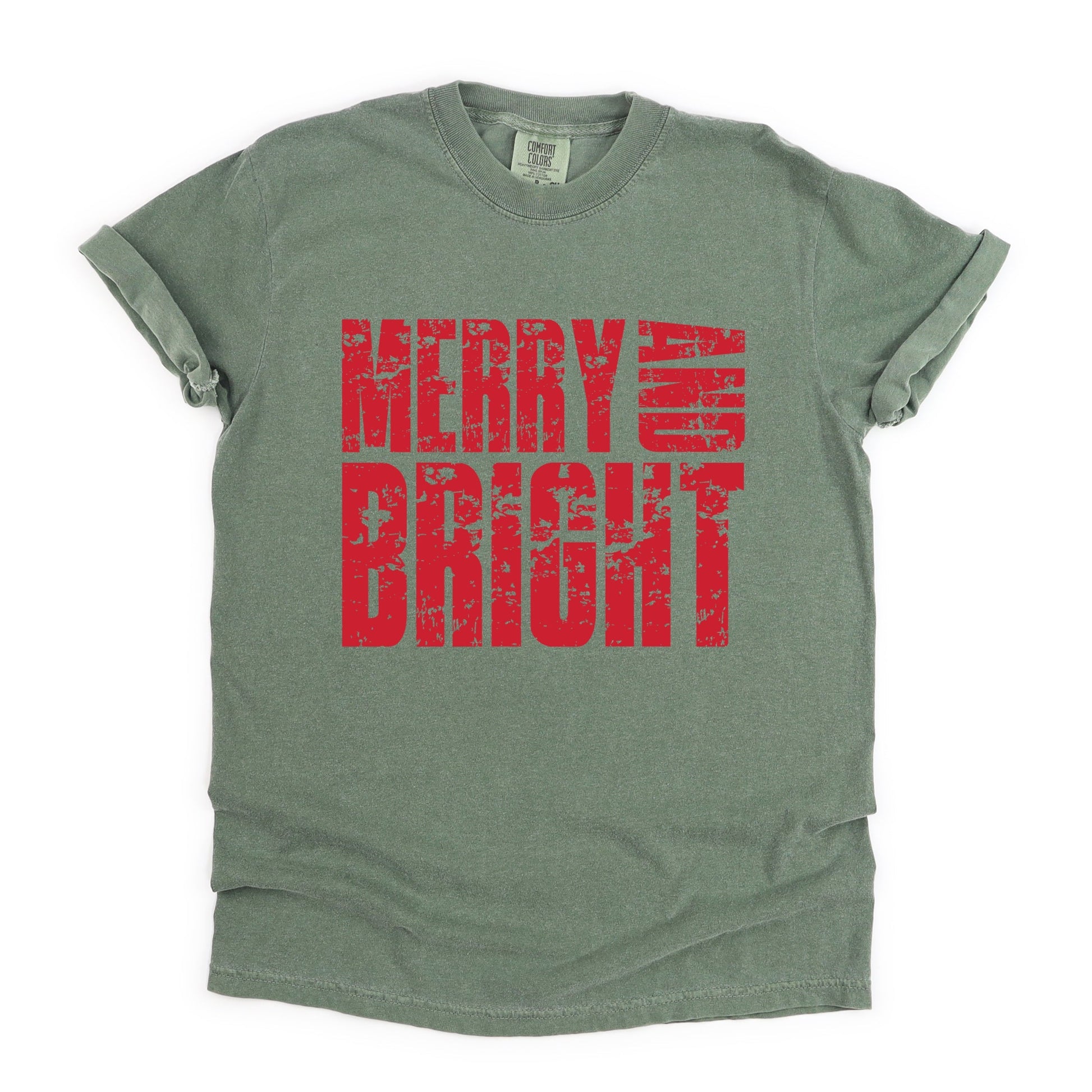 Merry and Bright Block Distressed - Women's Garment Dyed Graphic T-Shirt