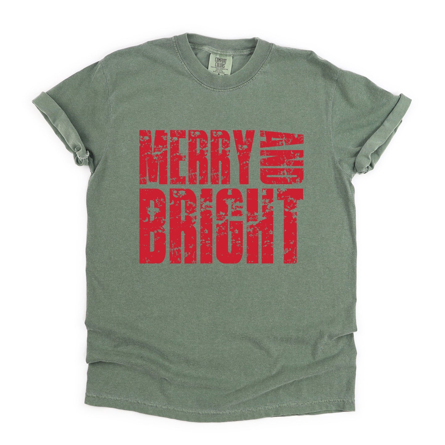 Merry and Bright Block Distressed - Women's Garment Dyed Graphic T-Shirt