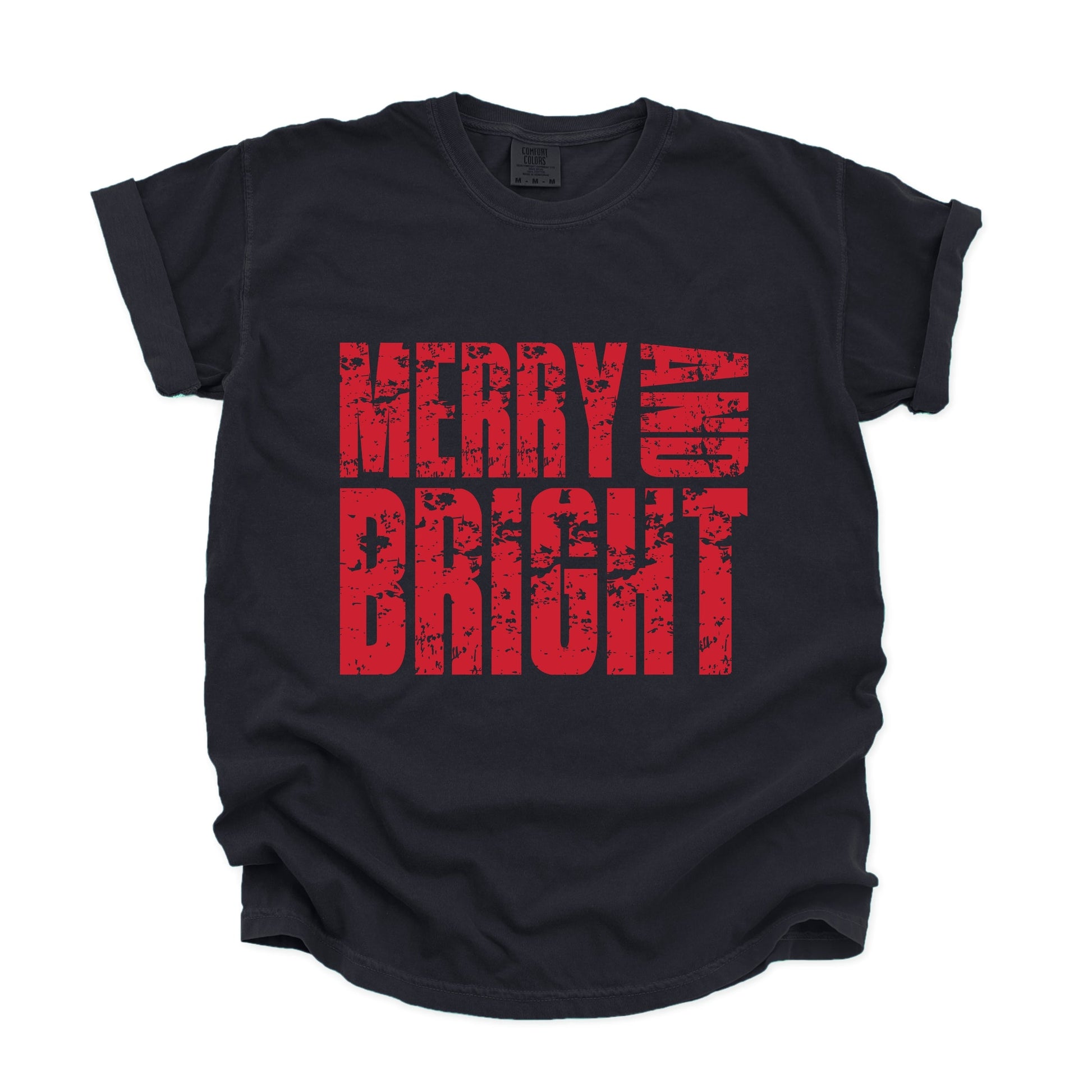 Merry and Bright Block Distressed - Women's Garment Dyed Graphic T-Shirt