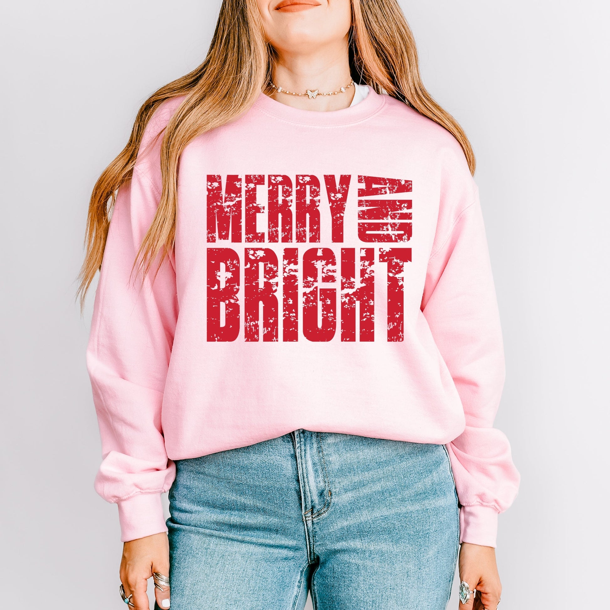 Merry and Bright Block Distressed - Women's Graphic Sweatshirt