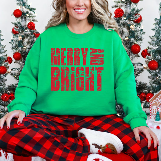 Merry and Bright Block Distressed - Women's Graphic Sweatshirt
