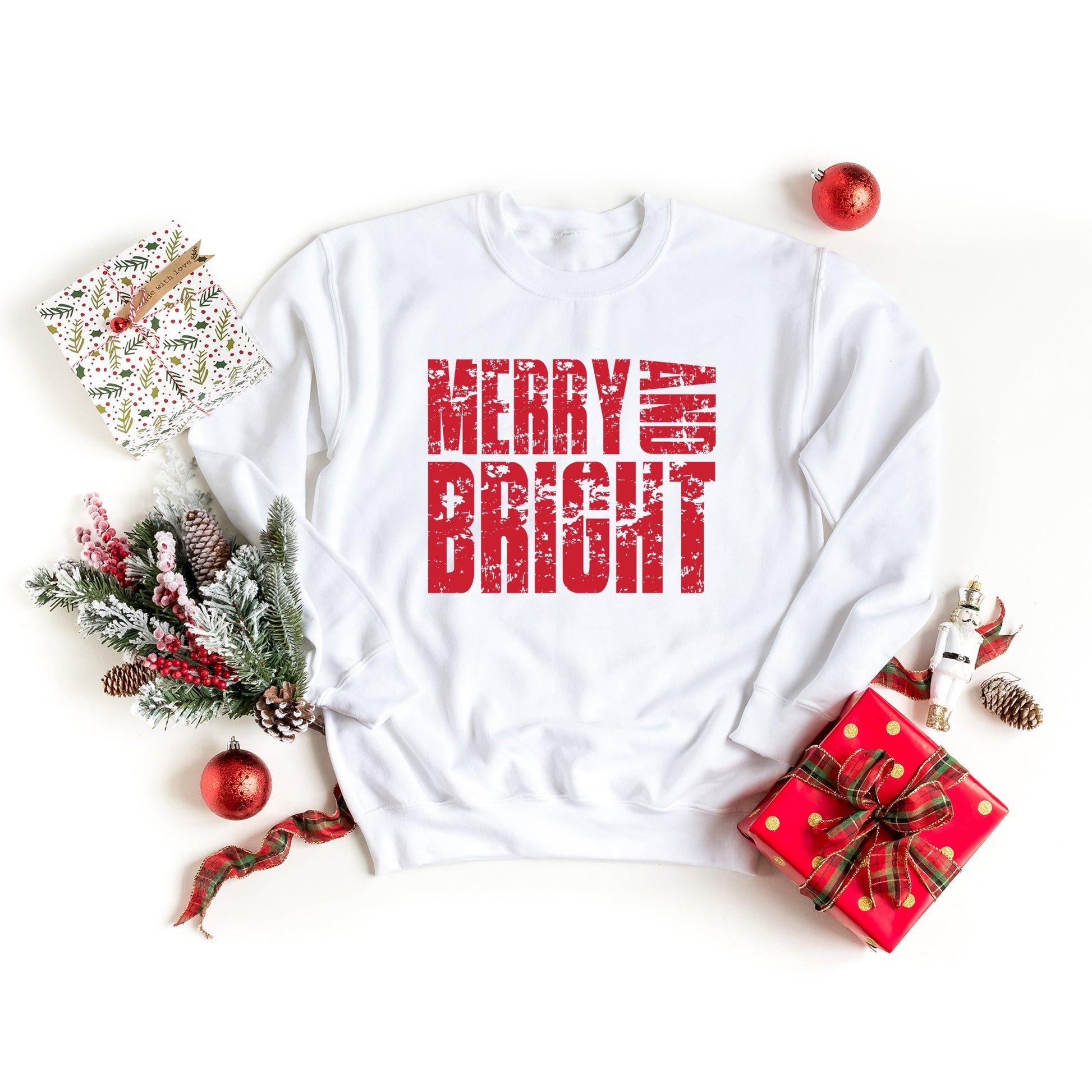 Merry and Bright Block Distressed - Women's Graphic Sweatshirt