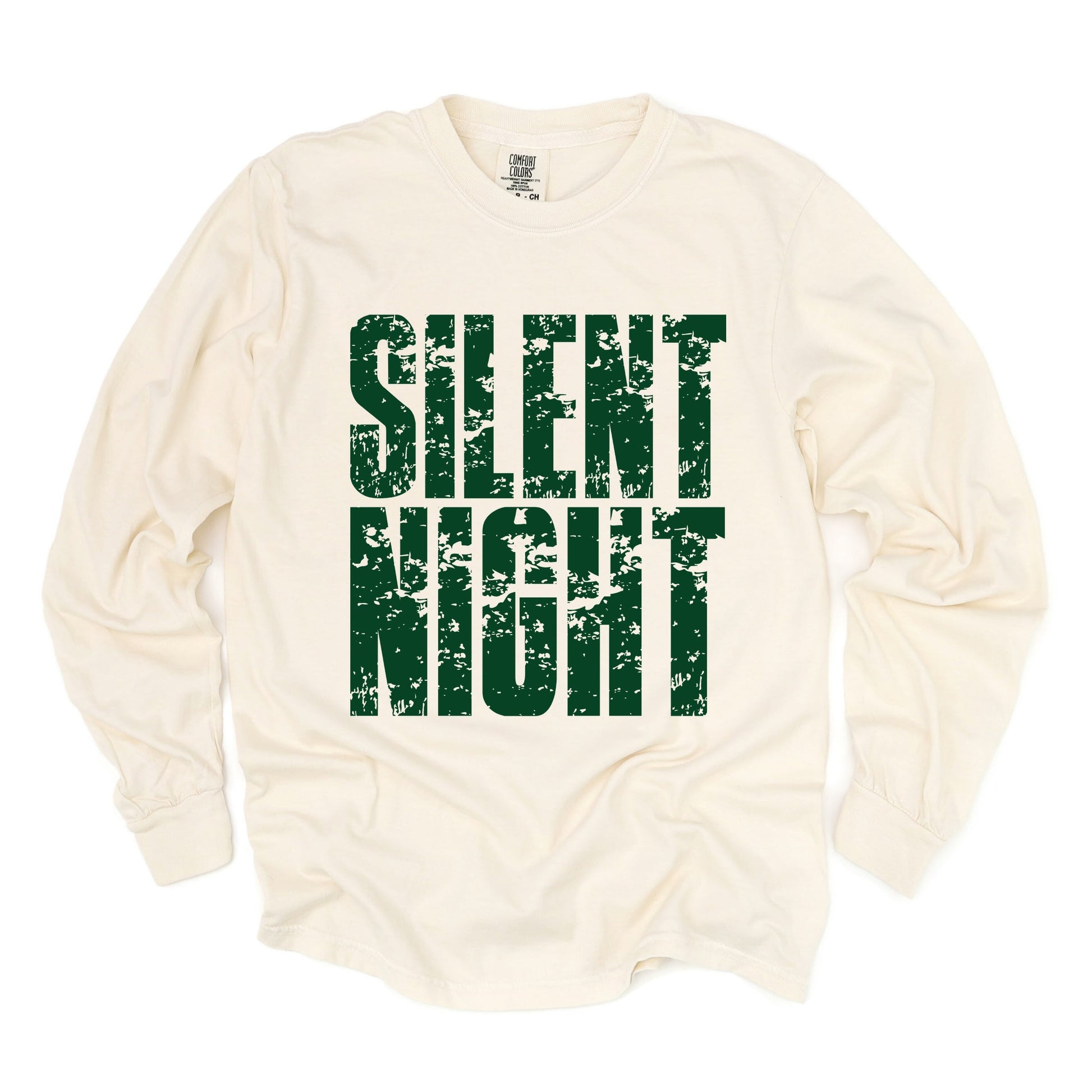 Silent Night Block Distressed - Women's Garment Dyed Long Sleeve Graphic T-Shirt