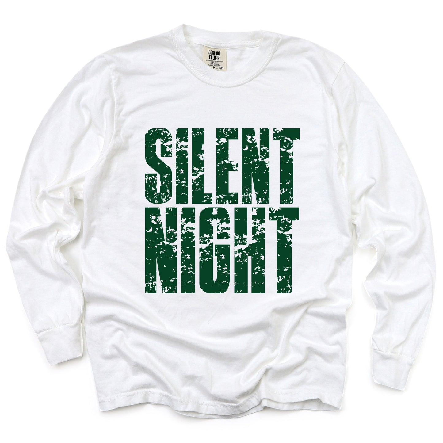 Silent Night Block Distressed - Women's Garment Dyed Long Sleeve Graphic T-Shirt