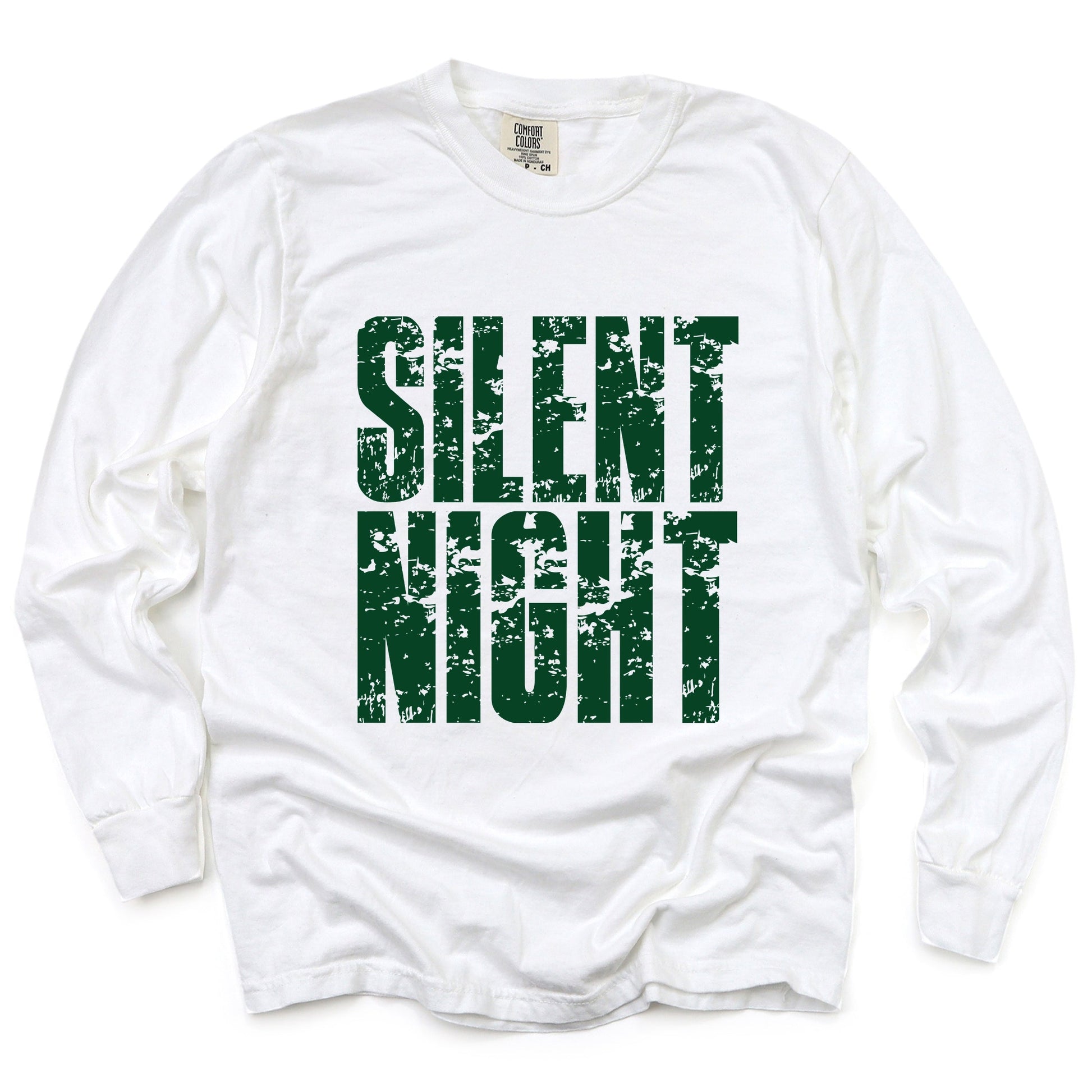 Silent Night Block Distressed - Women's Garment Dyed Long Sleeve Graphic T-Shirt