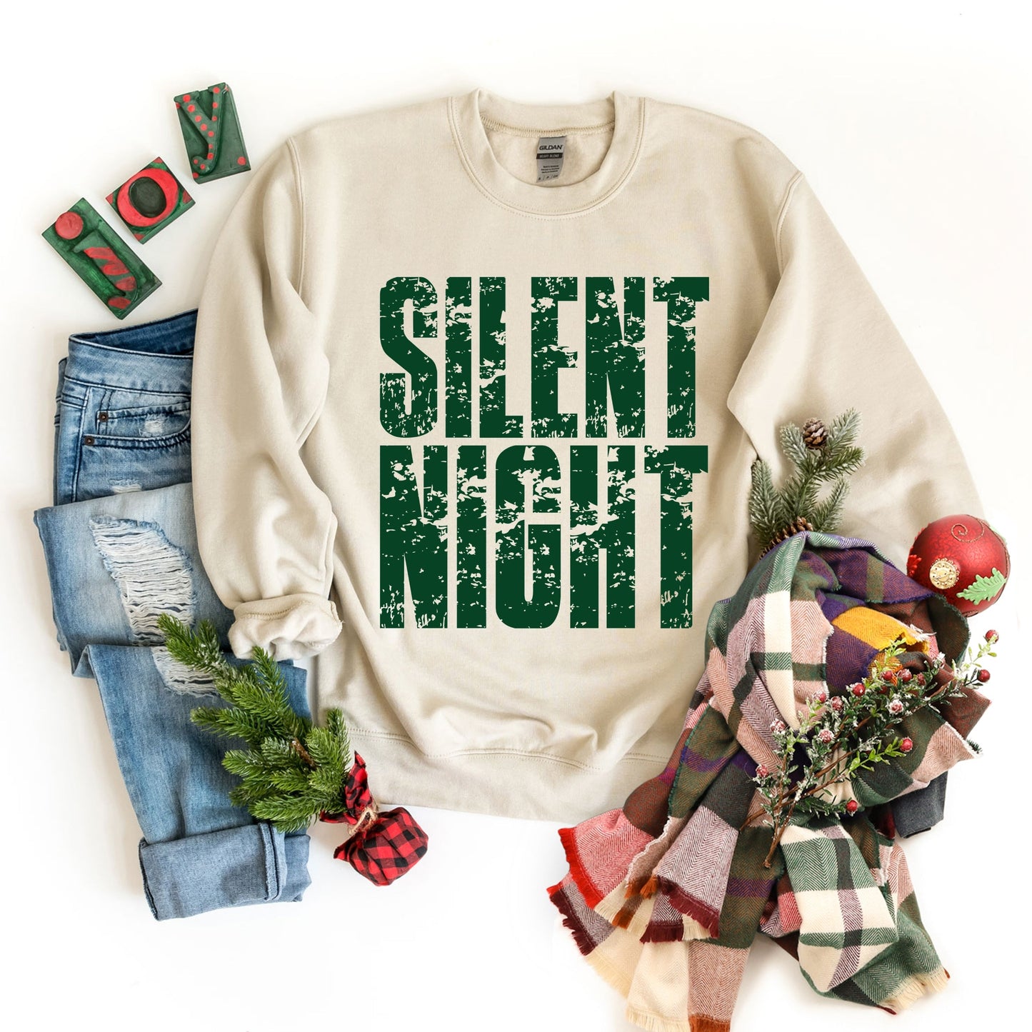 Silent Night Block Distressed - Women's Graphic Sweatshirt