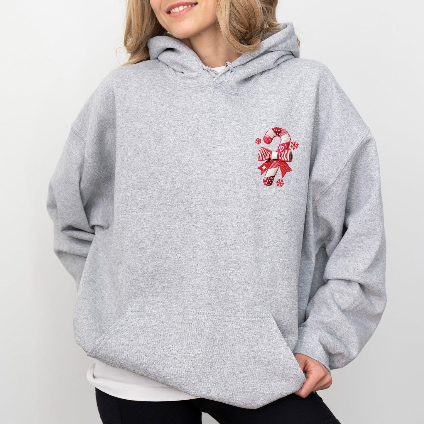 Candy Cane Bow Patchwork Print - Women's Graphic Hoodie