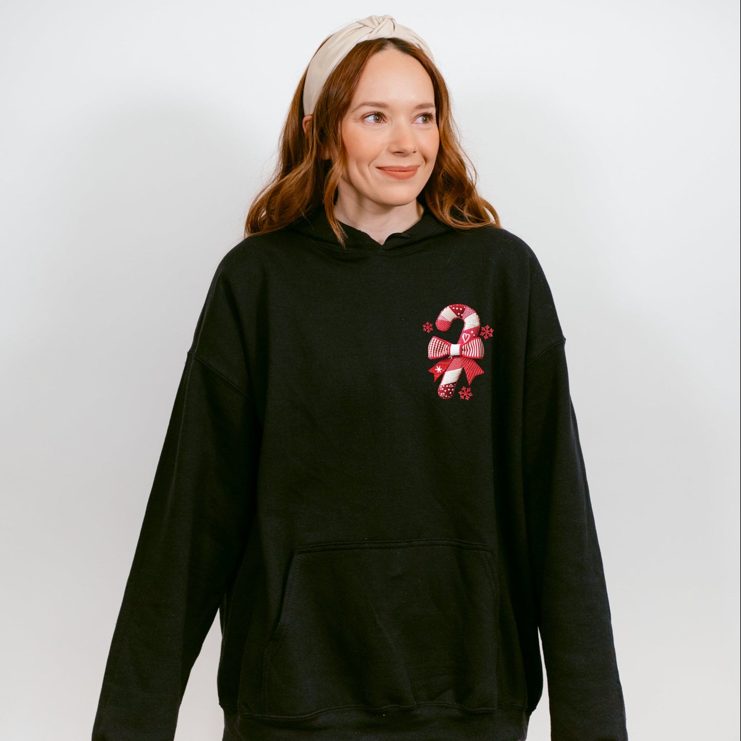 Candy Cane Bow Patchwork Print - Women's Graphic Hoodie