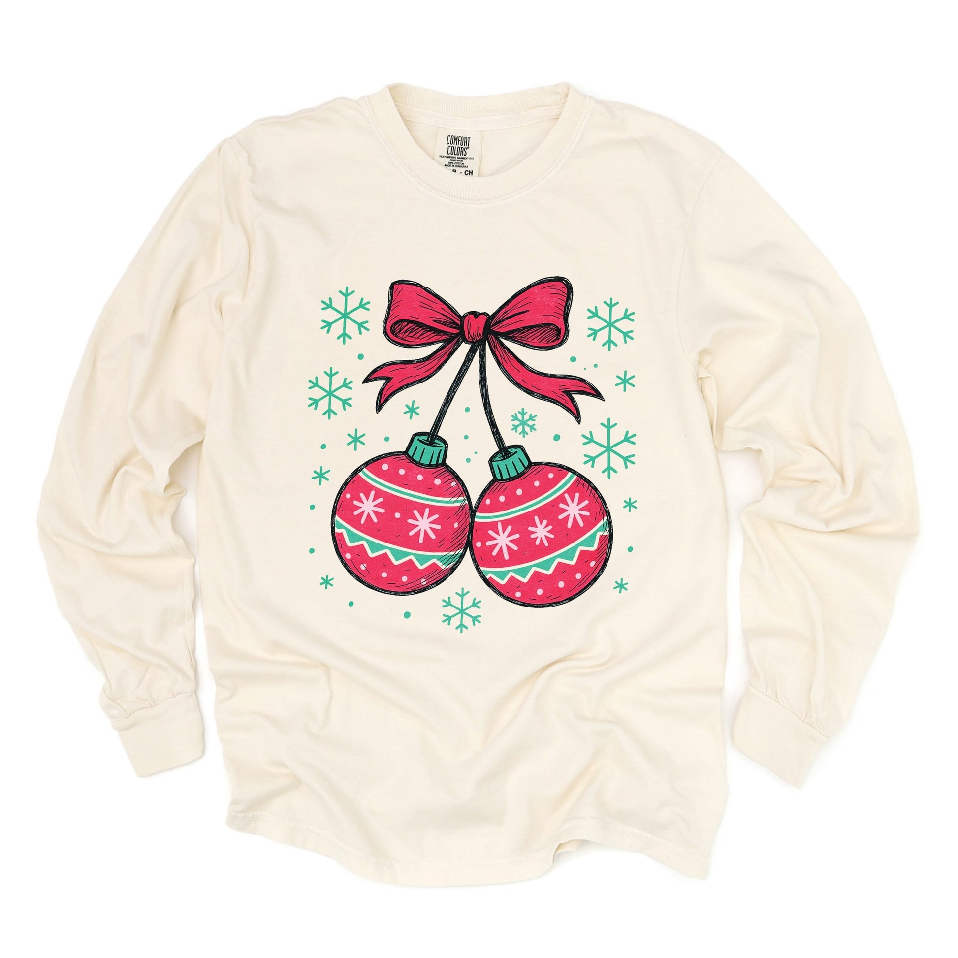 Christmas Ornaments Sketched Snowflakes - Women's Garment Dyed Long Sleeve Graphic T-Shirt