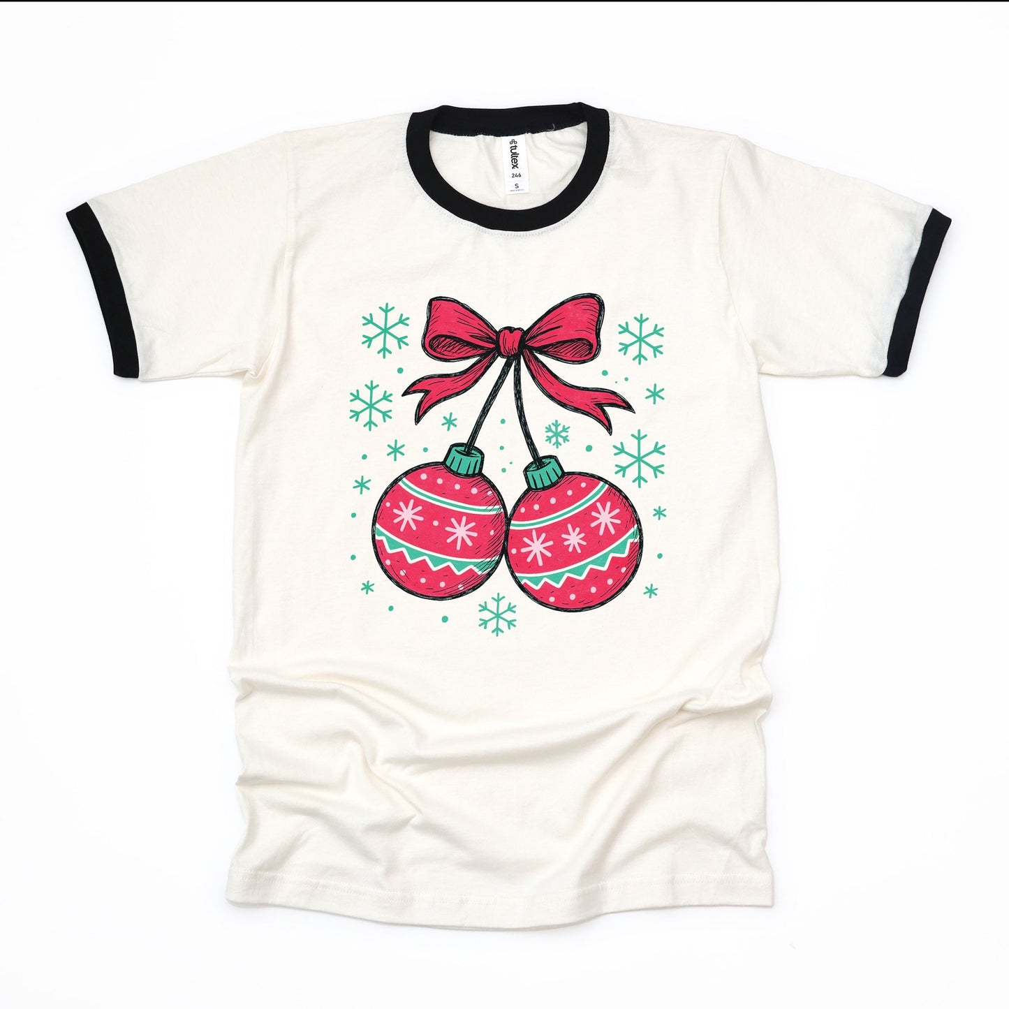 Christmas Ornaments Sketched Snowflakes - Women's Ringer Graphic T-Shirt