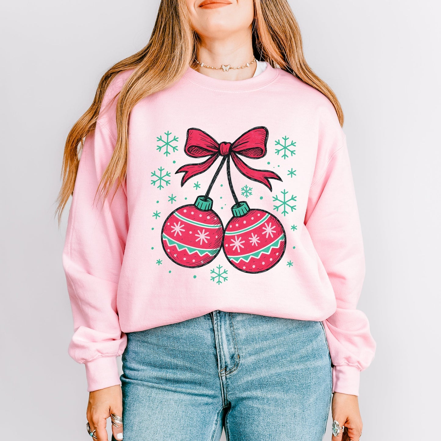 Christmas Ornaments Sketched Snowflakes - Women's Graphic Sweatshirt