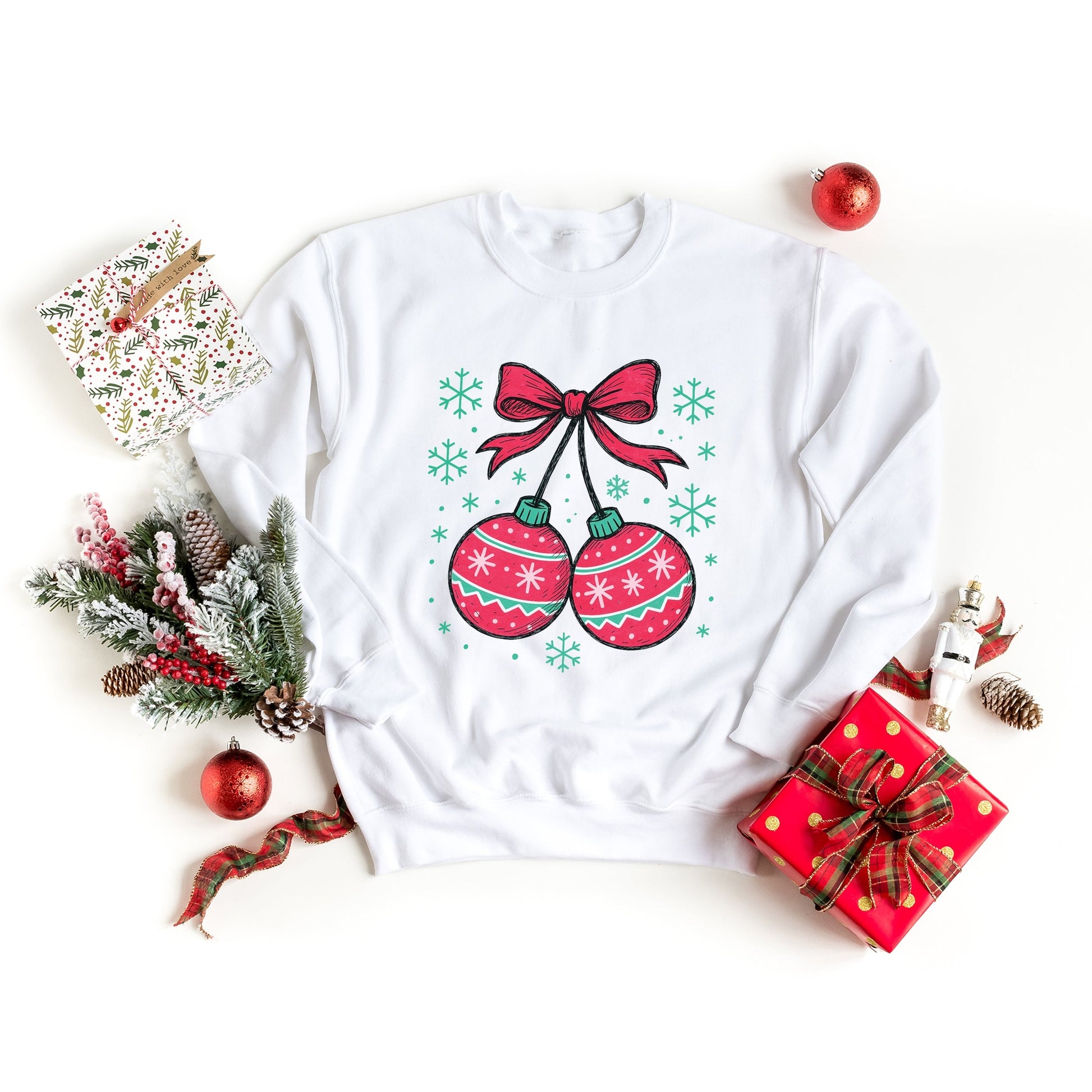 Christmas Ornaments Sketched Snowflakes - Women's Graphic Sweatshirt