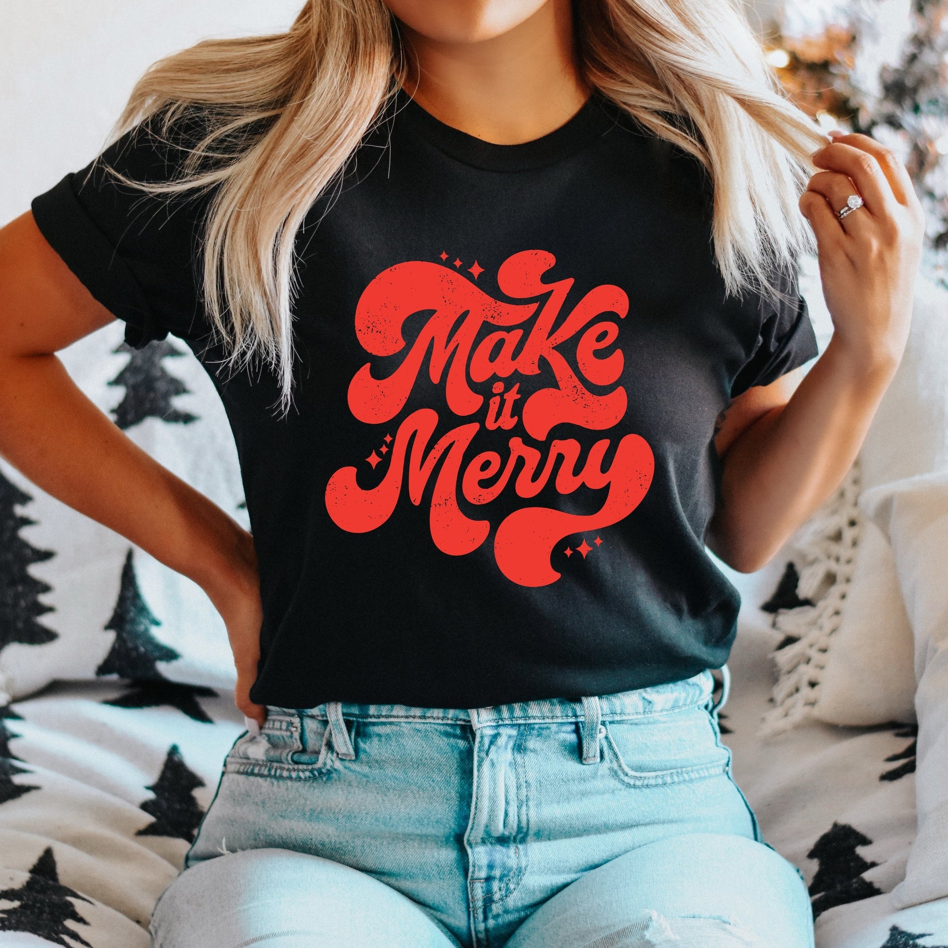 Make It Merry Cursive Distressed - Women's Short Sleeve Graphic T-Shirt