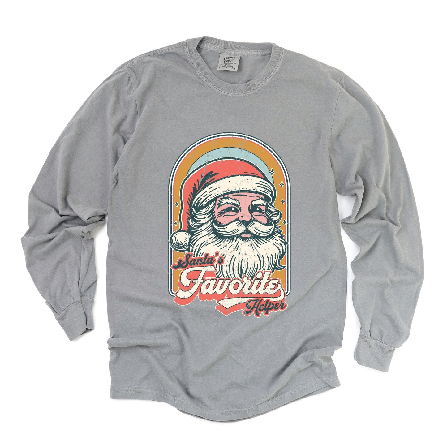 Santa's Favorite Helper Retro - Women's Garment Dyed Long Sleeve Graphic T-Shirt