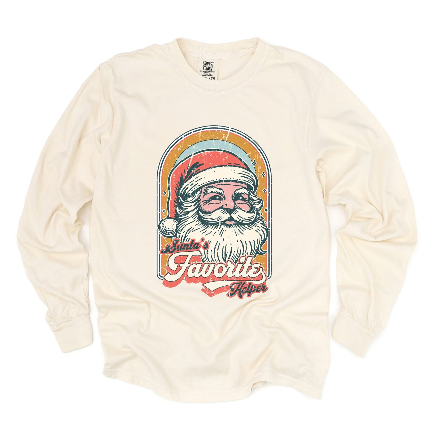 Santa's Favorite Helper Retro - Women's Garment Dyed Long Sleeve Graphic T-Shirt