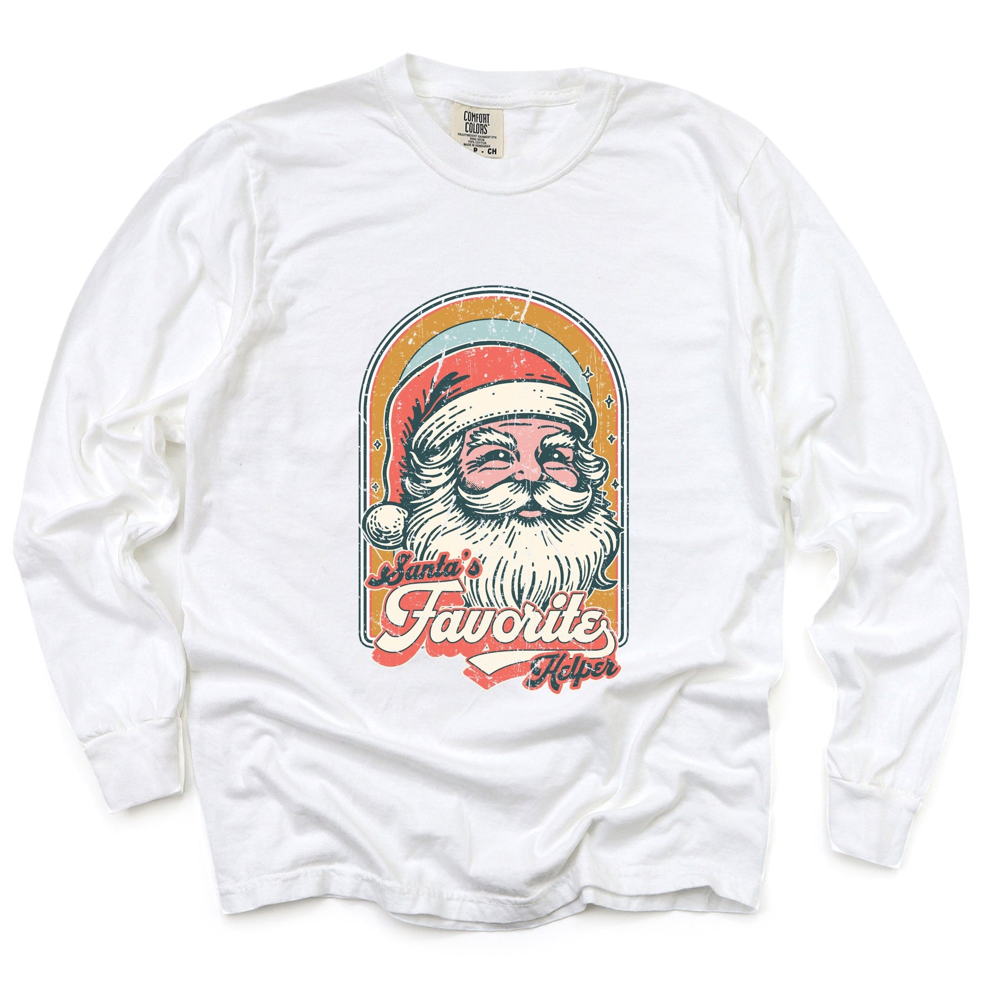 Santa's Favorite Helper Retro - Women's Garment Dyed Long Sleeve Graphic T-Shirt