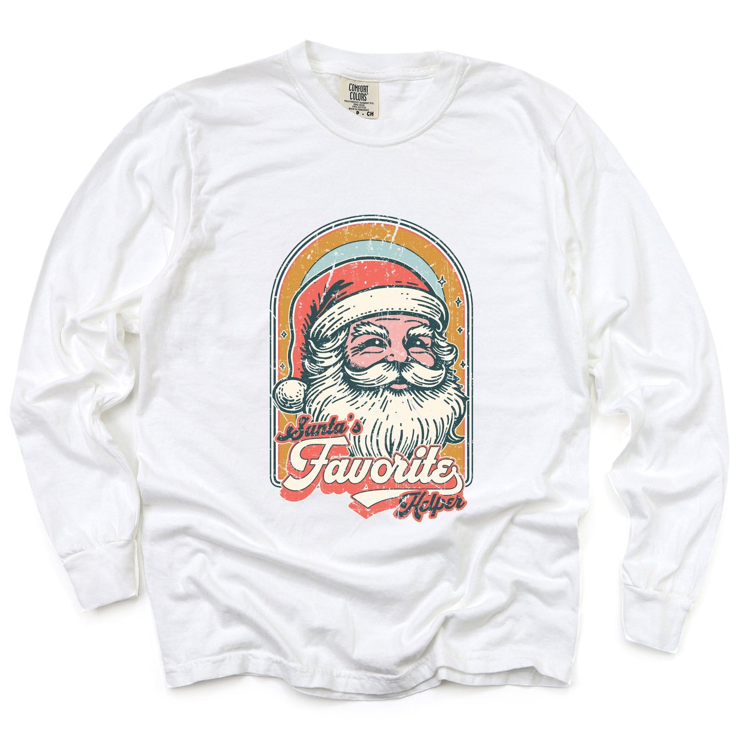 Santa's Favorite Helper Retro - Women's Garment Dyed Long Sleeve Graphic T-Shirt