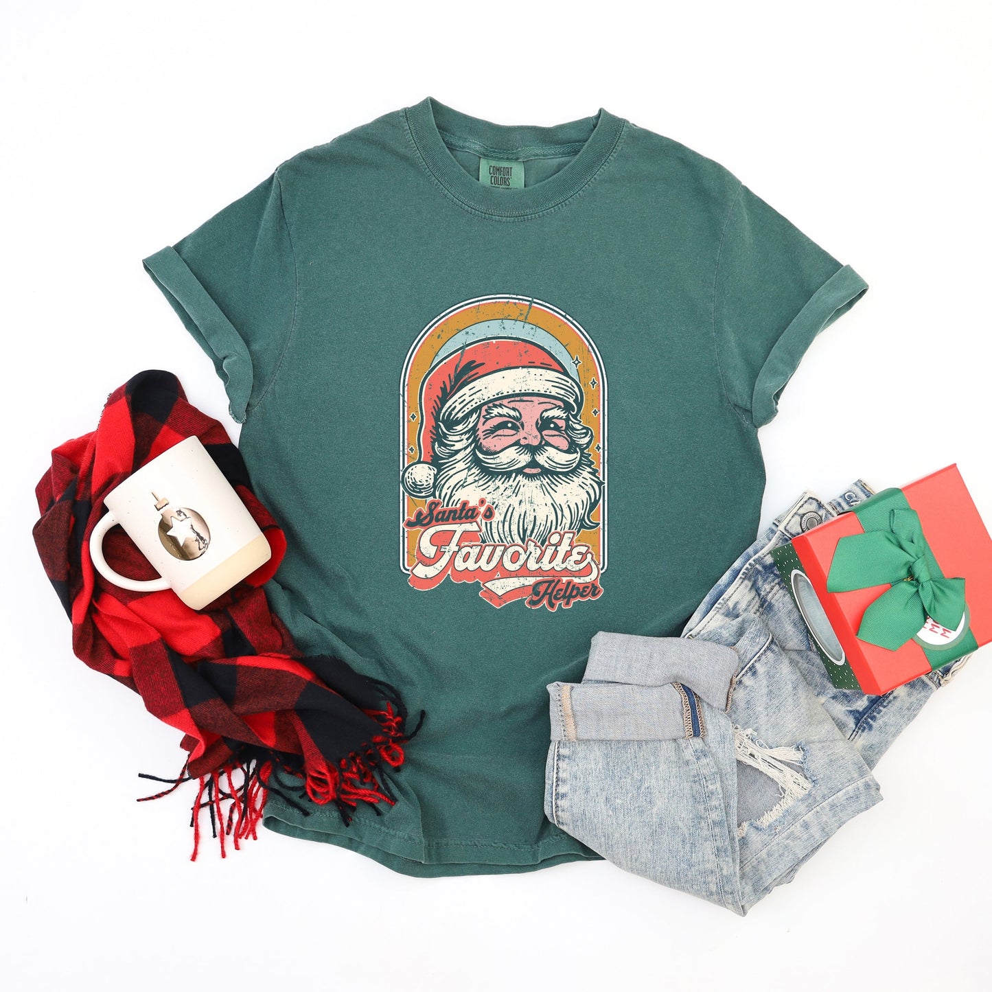 Santa's Favorite Helper Retro - Women's Garment Dyed Graphic T-Shirt