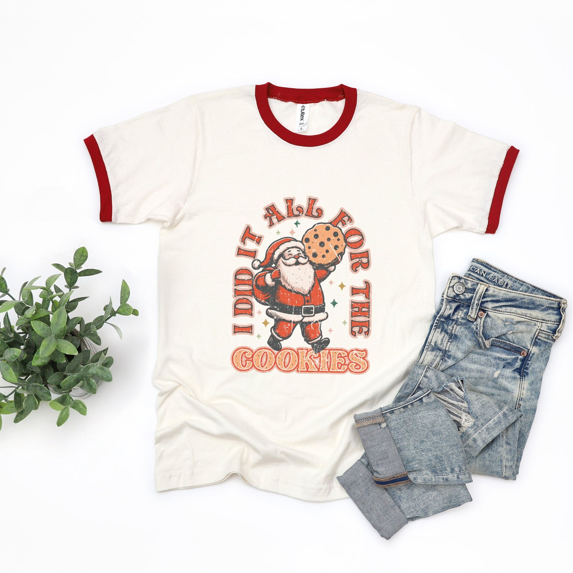 I Did It All For The Cookies Santa - Women's Ringer Graphic T-Shirt