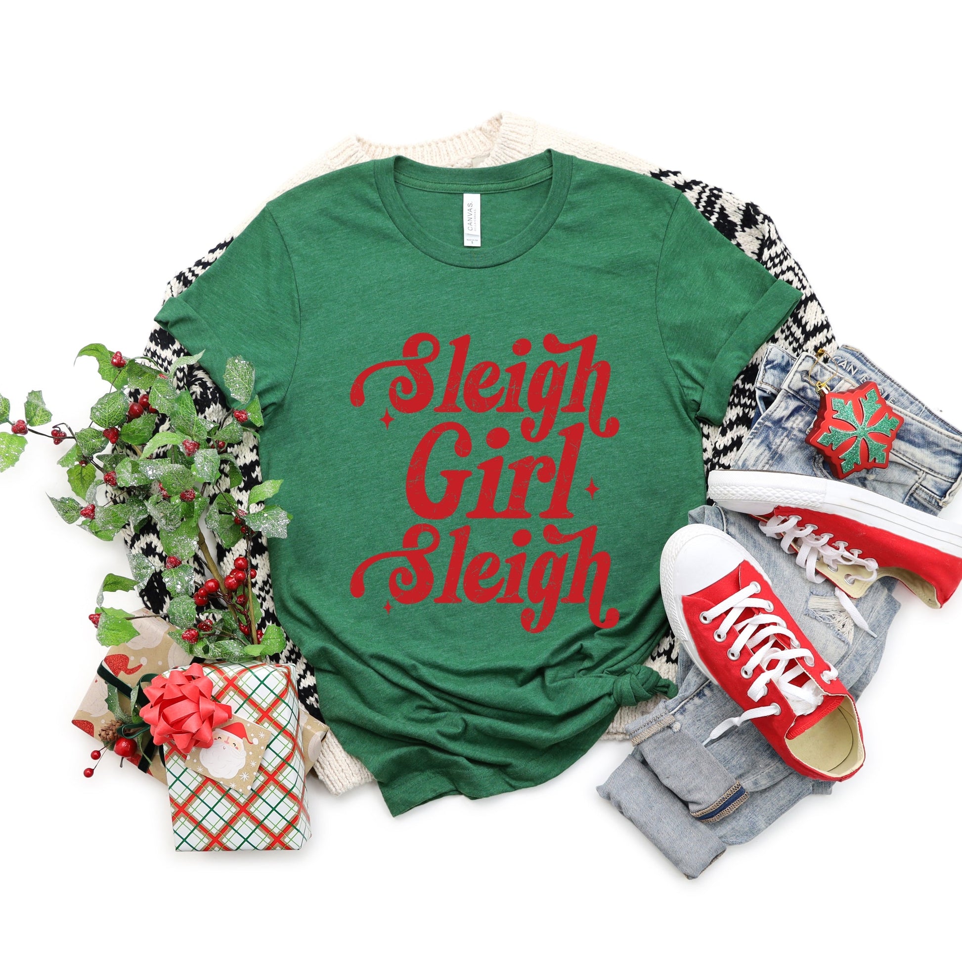 Sleigh Girl Sleigh Sparkle Distressed - Women's Short Sleeve Graphic T-Shirt