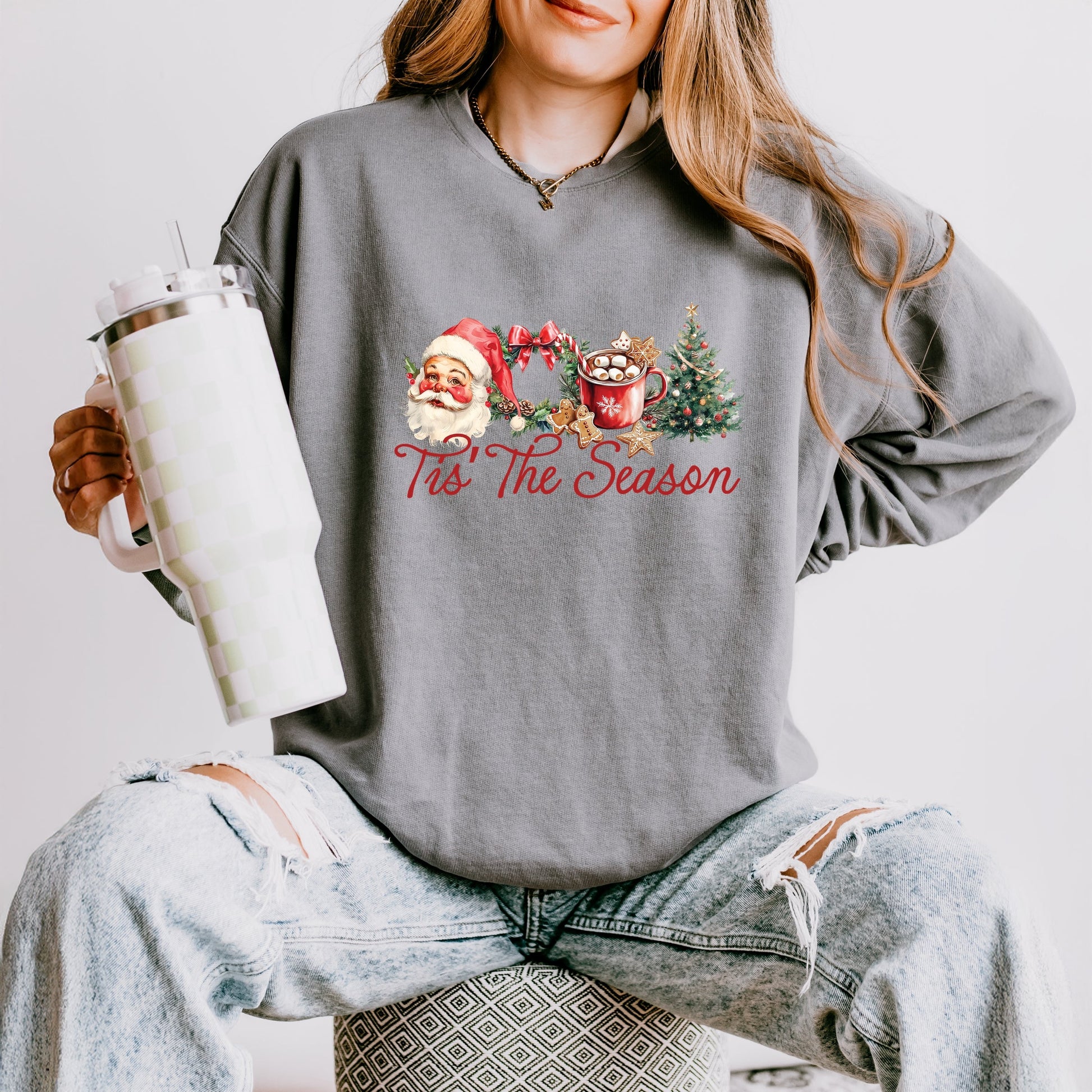 Tis' The Season Watercolor - Women's Lightweight Garment Dyed Sweatshirt