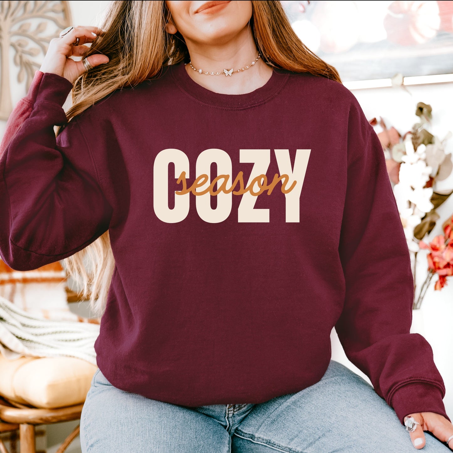Cozy Season Layered Cursive - Women's Graphic Sweatshirt