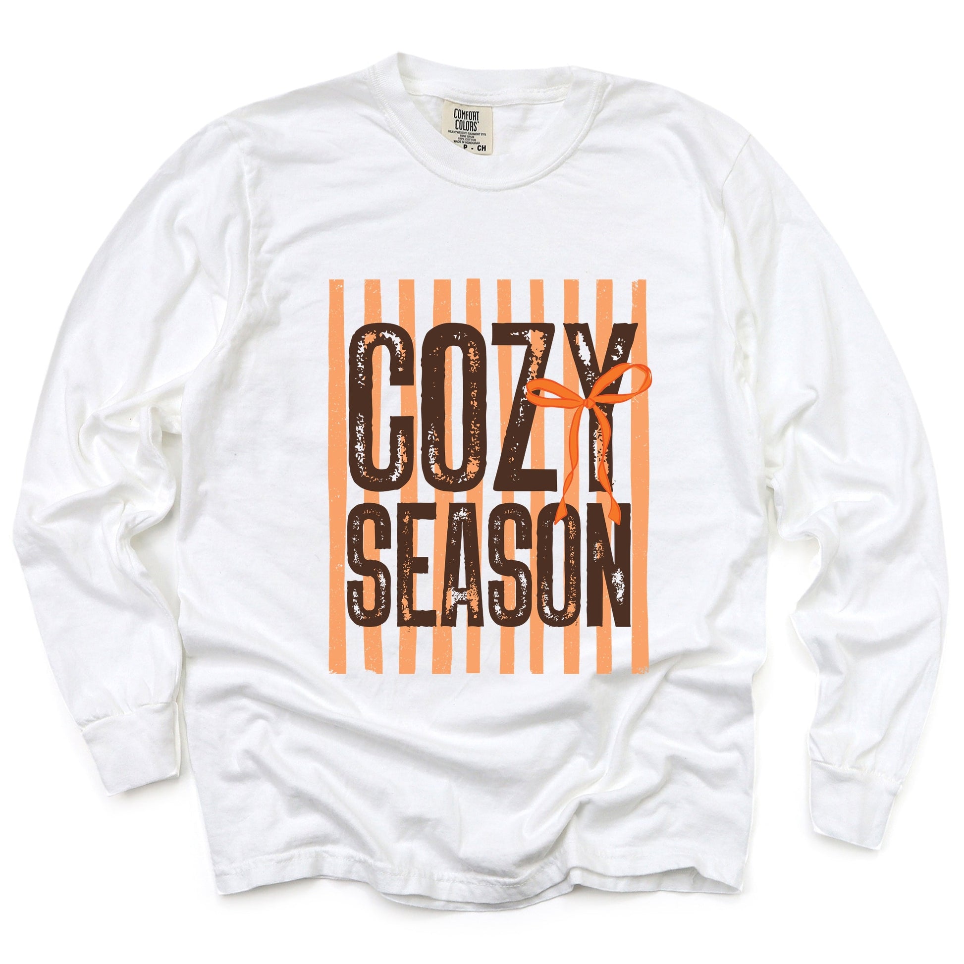 Cozy Season Coquette Stripes - Women's Garment Dyed Long Sleeve Graphic T-Shirt