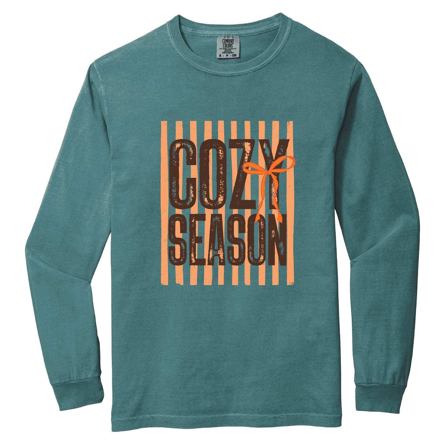 Cozy Season Coquette Stripes - Women's Garment Dyed Long Sleeve Graphic T-Shirt
