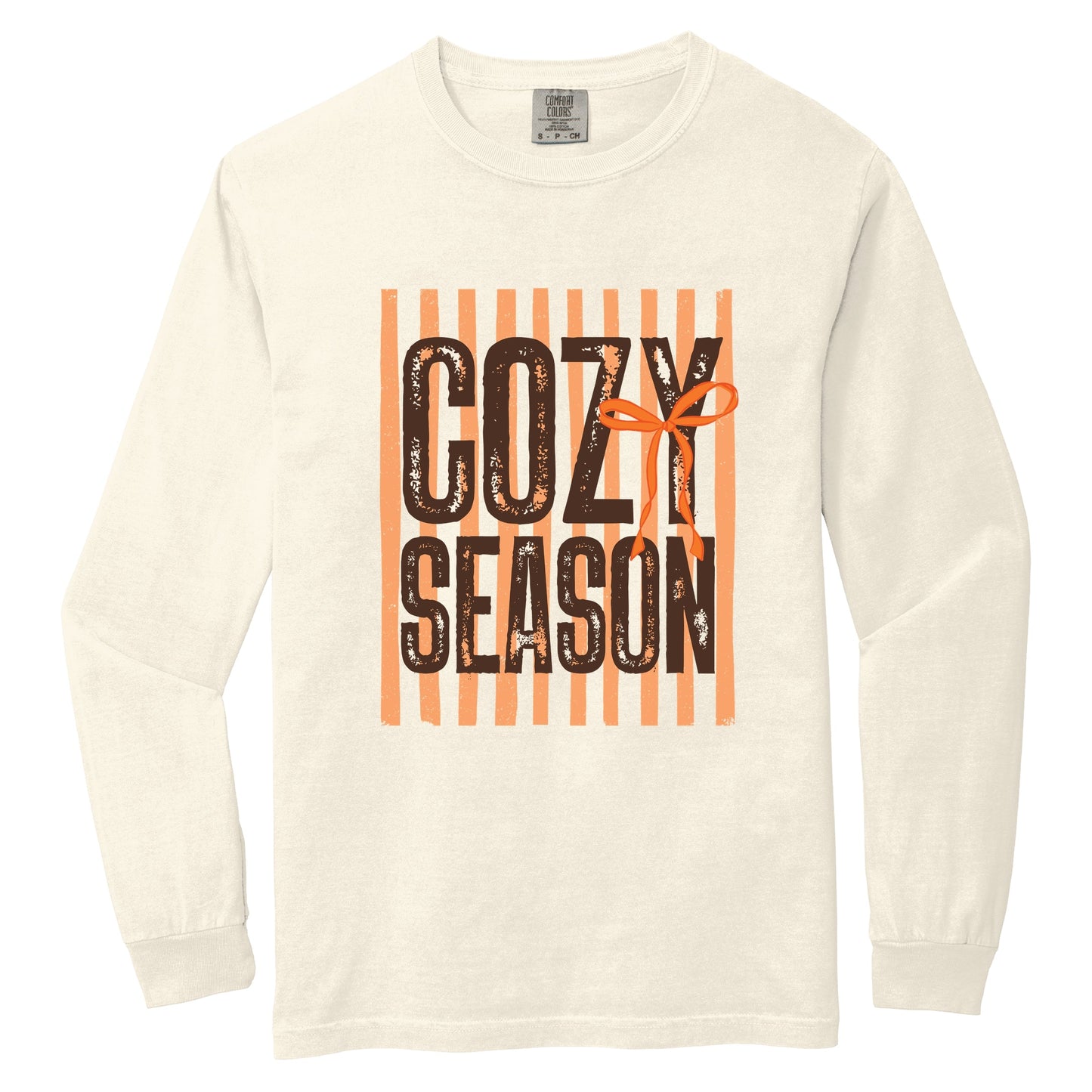 Cozy Season Coquette Stripes - Women's Garment Dyed Long Sleeve Graphic T-Shirt