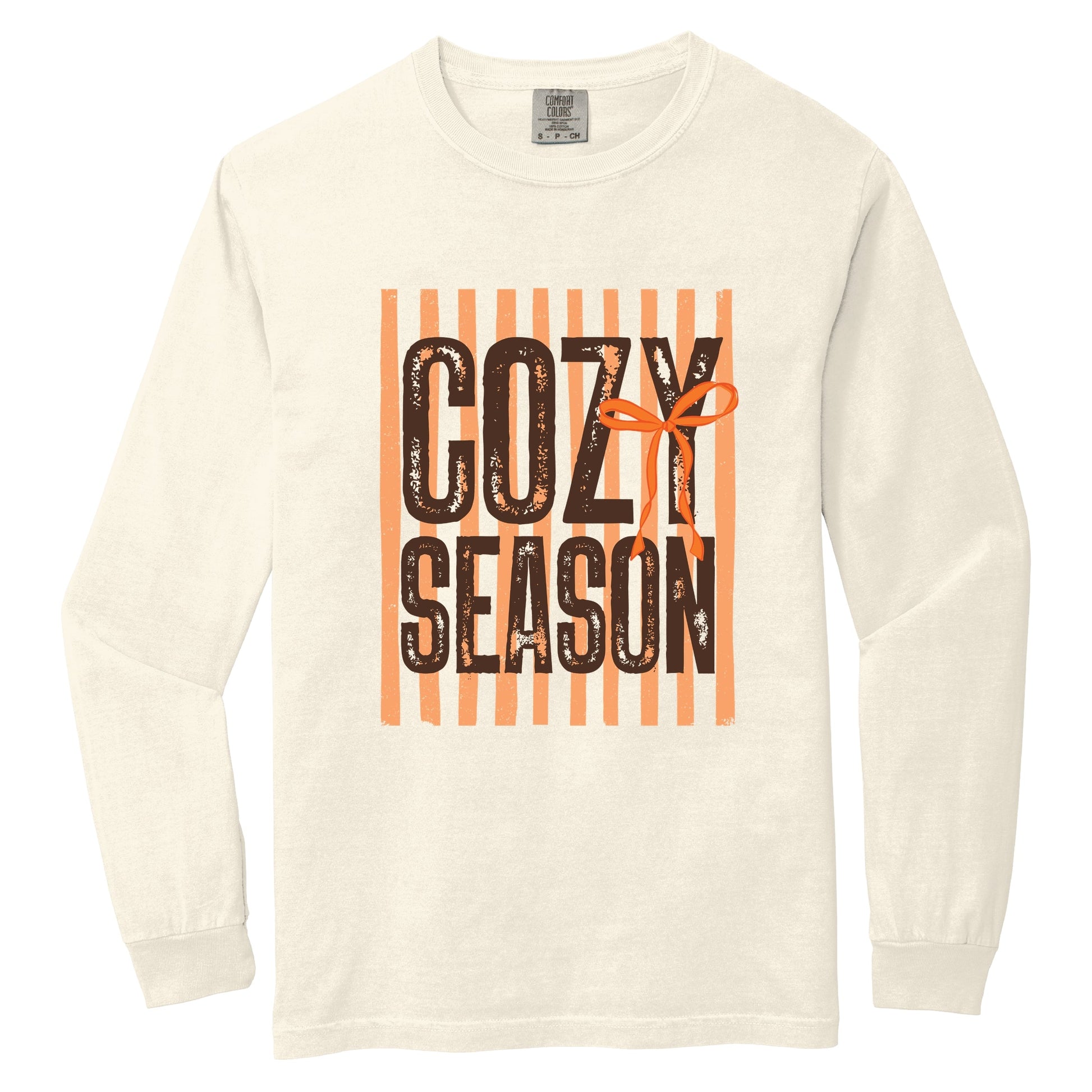 Cozy Season Coquette Stripes - Women's Garment Dyed Long Sleeve Graphic T-Shirt