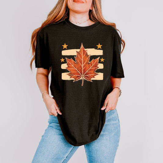 Fall Leaf Stripes - Women's Garment Dyed Graphic T-Shirt