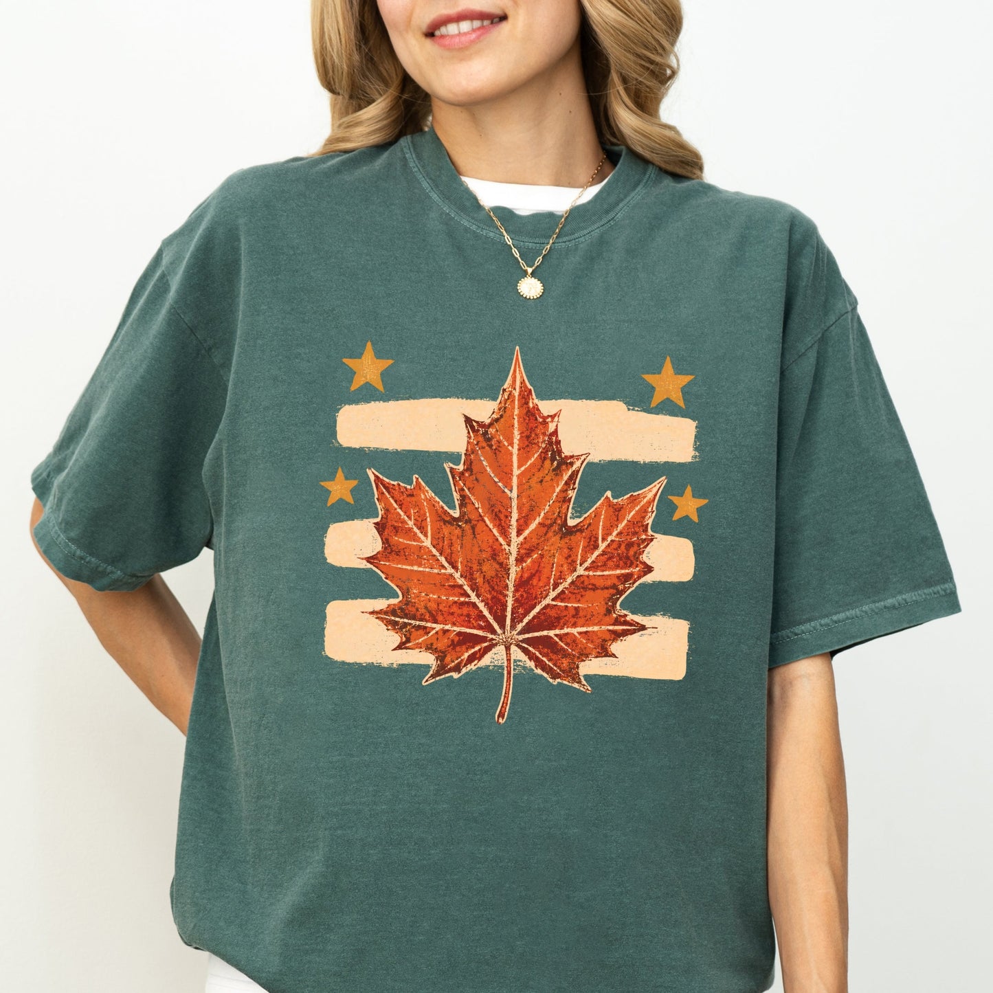 Fall Leaf Stripes - Women's Garment Dyed Graphic T-Shirt