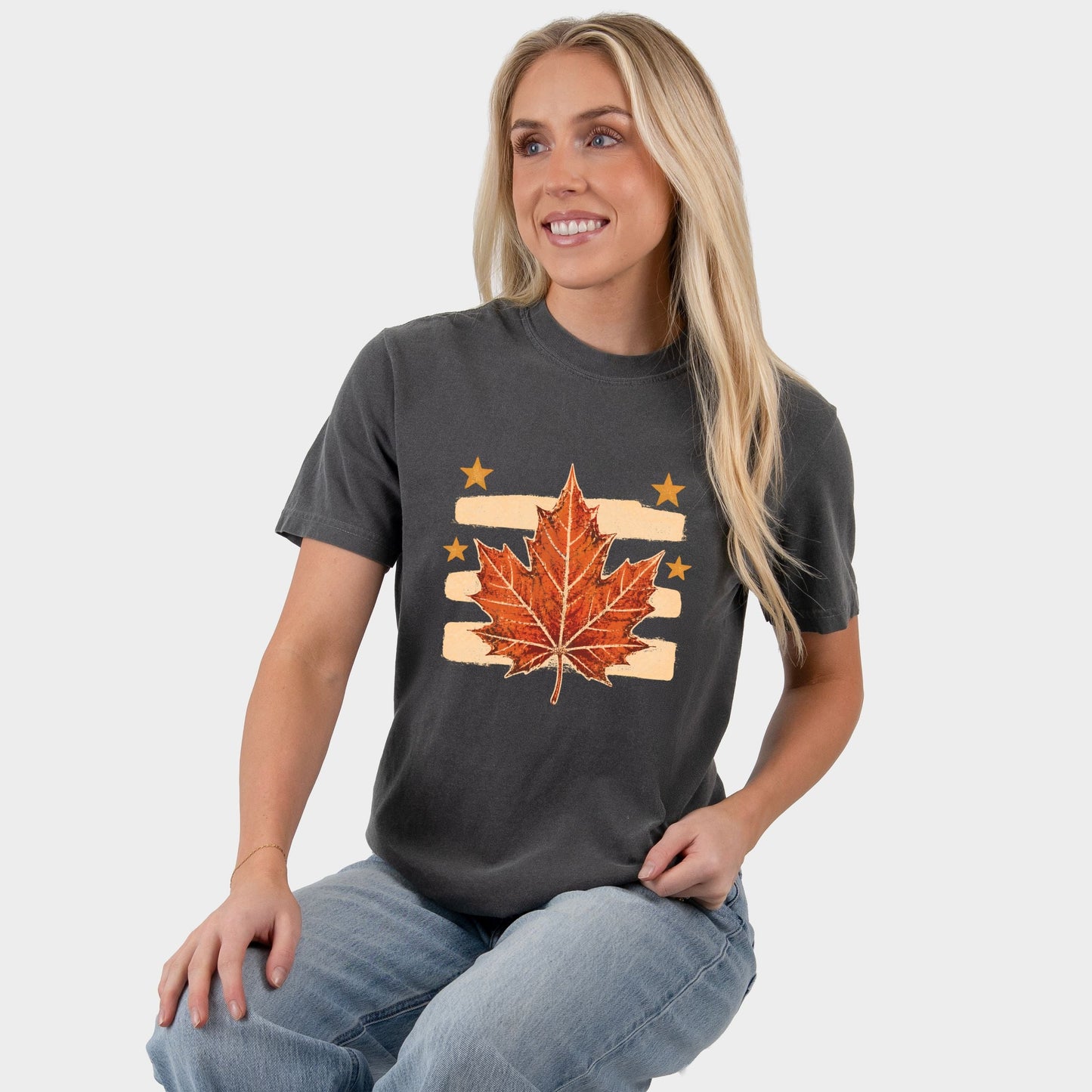 Fall Leaf Stripes - Women's Garment Dyed Graphic T-Shirt