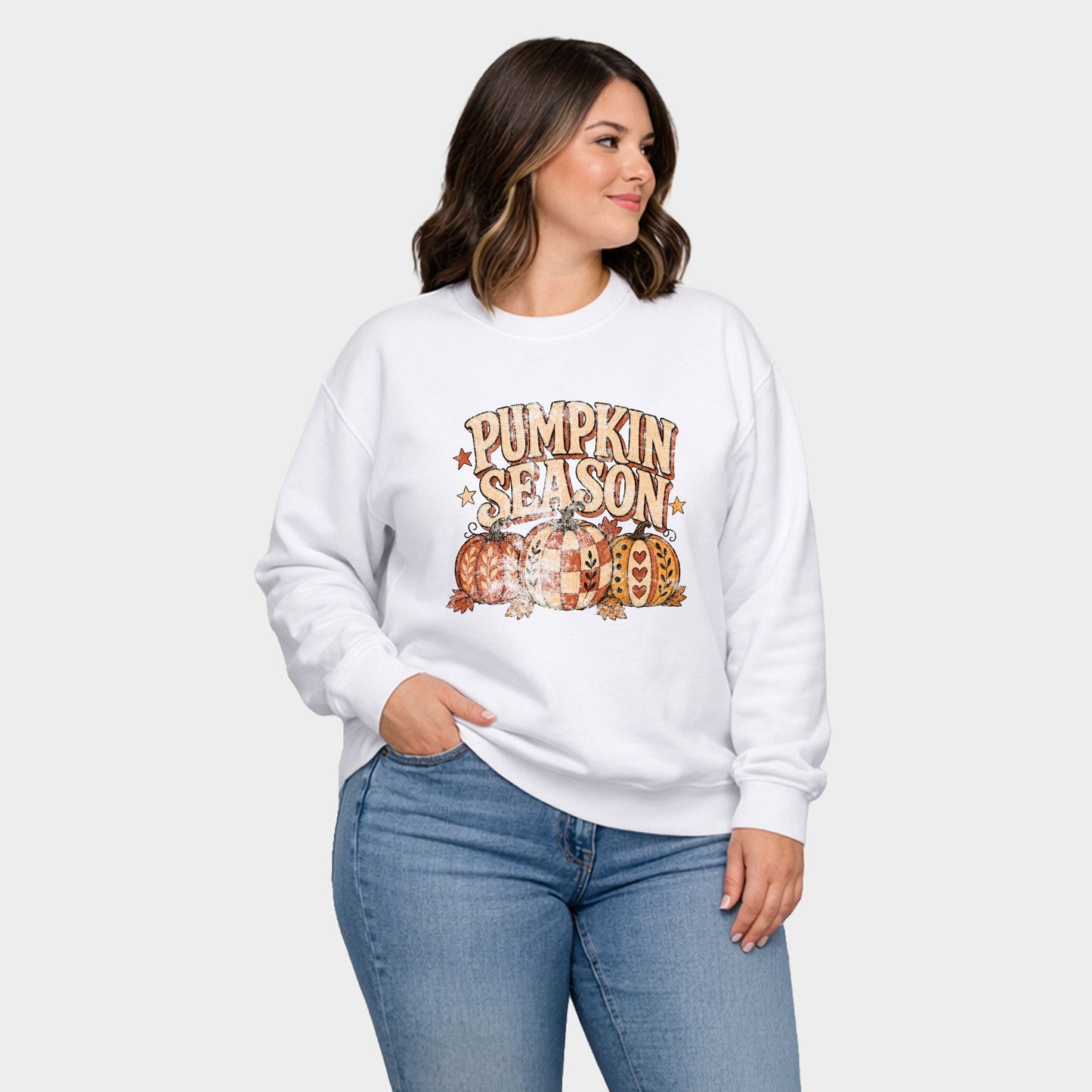 Pumpkin Season Pattern Stars - Women's Plus Sized Graphic Sweatshirt