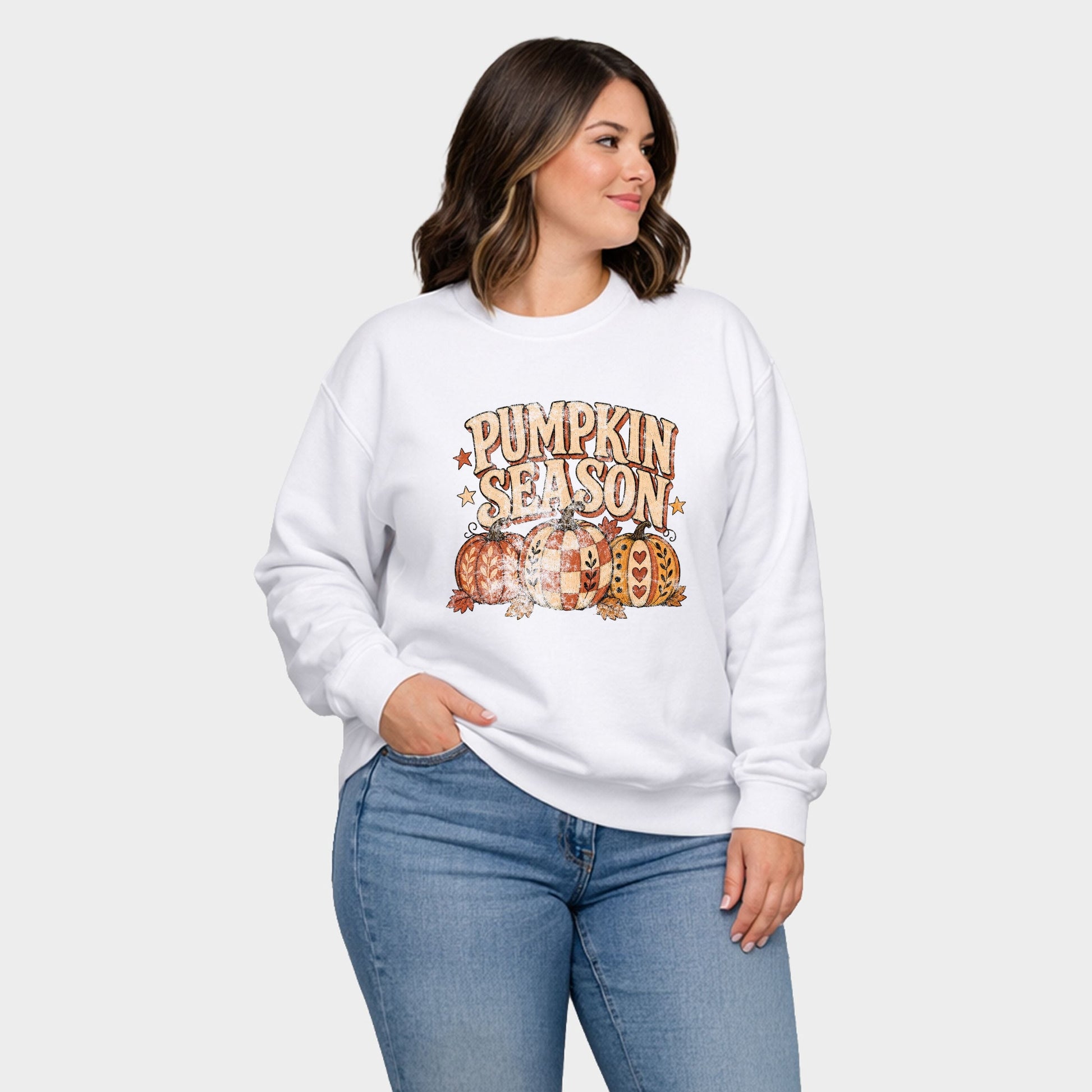 Pumpkin Season Pattern Stars - Women's Plus Sized Graphic Sweatshirt