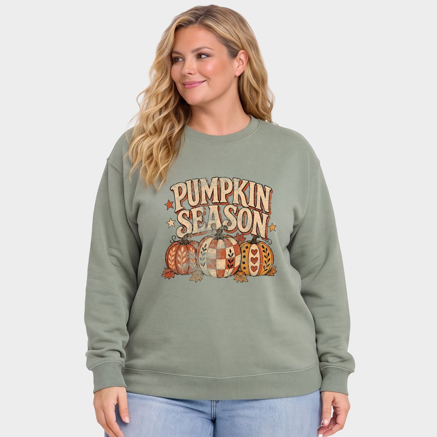 Pumpkin Season Pattern Stars - Women's Plus Sized Graphic Sweatshirt