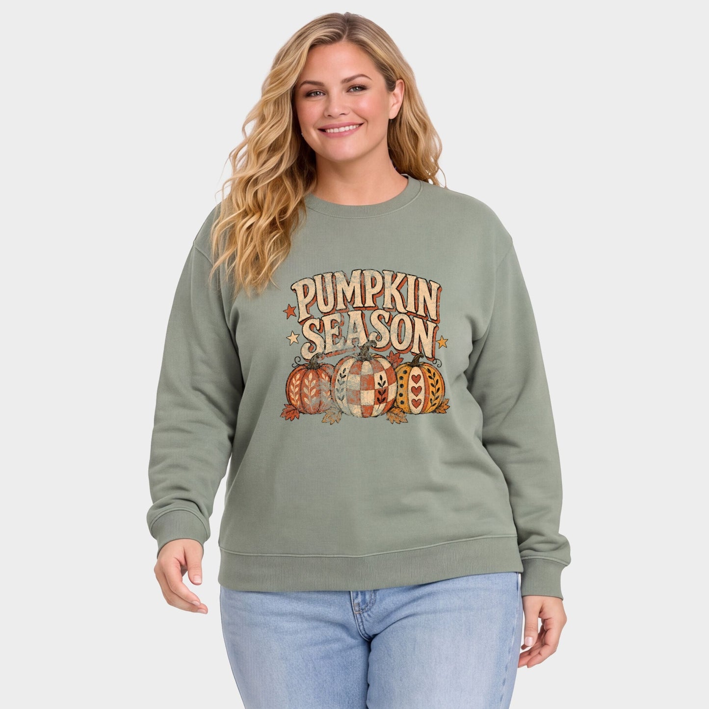 Pumpkin Season Pattern Stars - Women's Plus Sized Graphic Sweatshirt