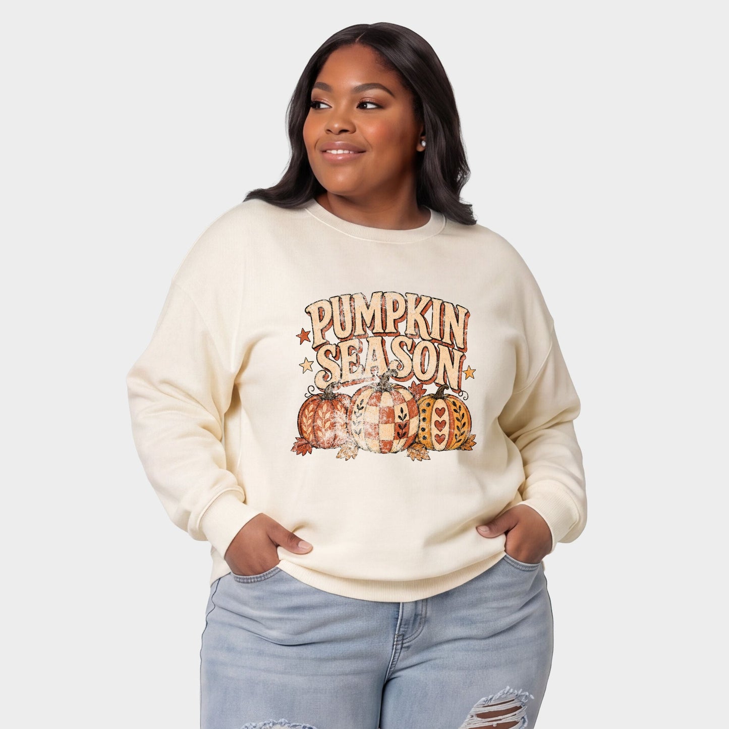 Pumpkin Season Pattern Stars - Women's Plus Sized Graphic Sweatshirt