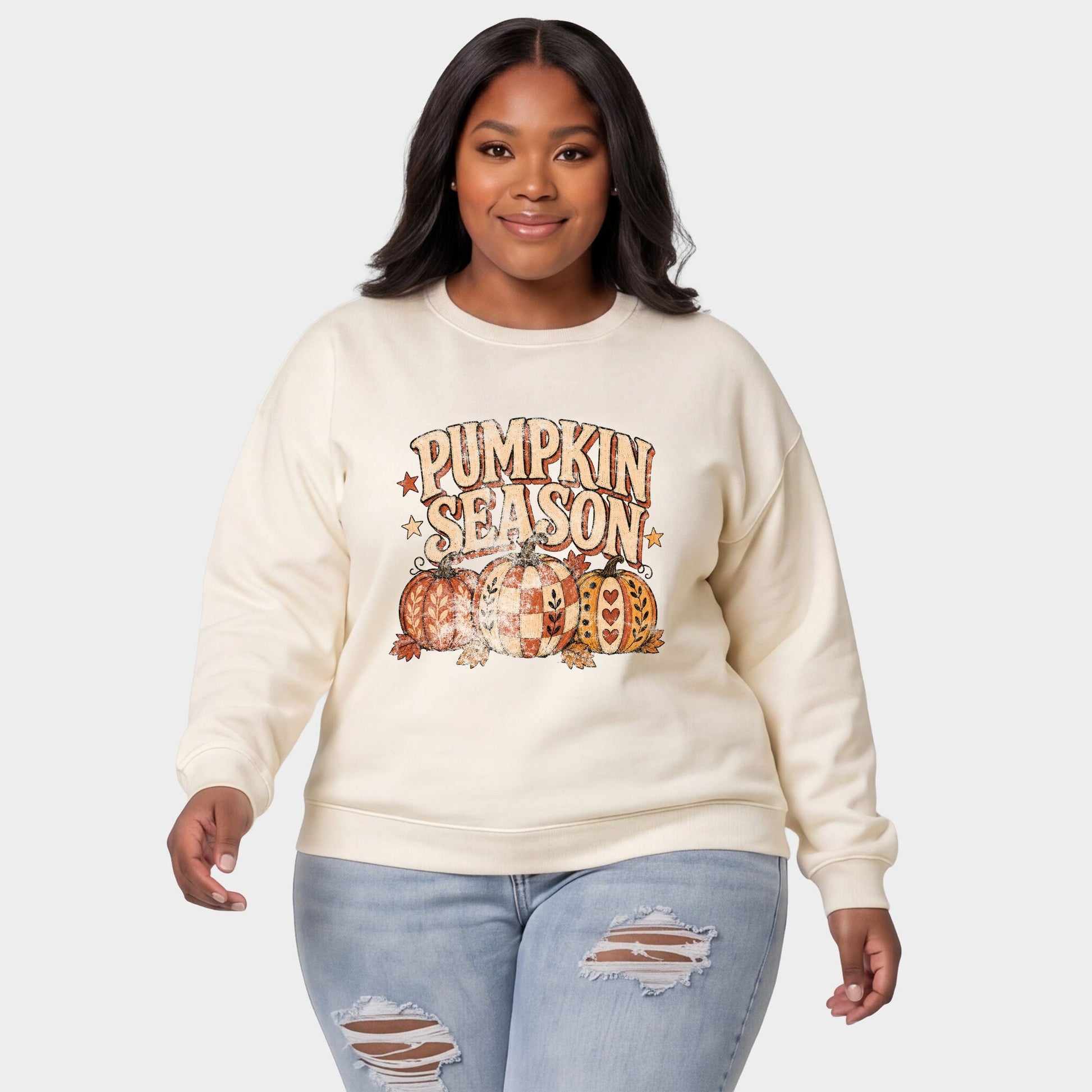 Pumpkin Season Pattern Stars - Women's Plus Sized Graphic Sweatshirt