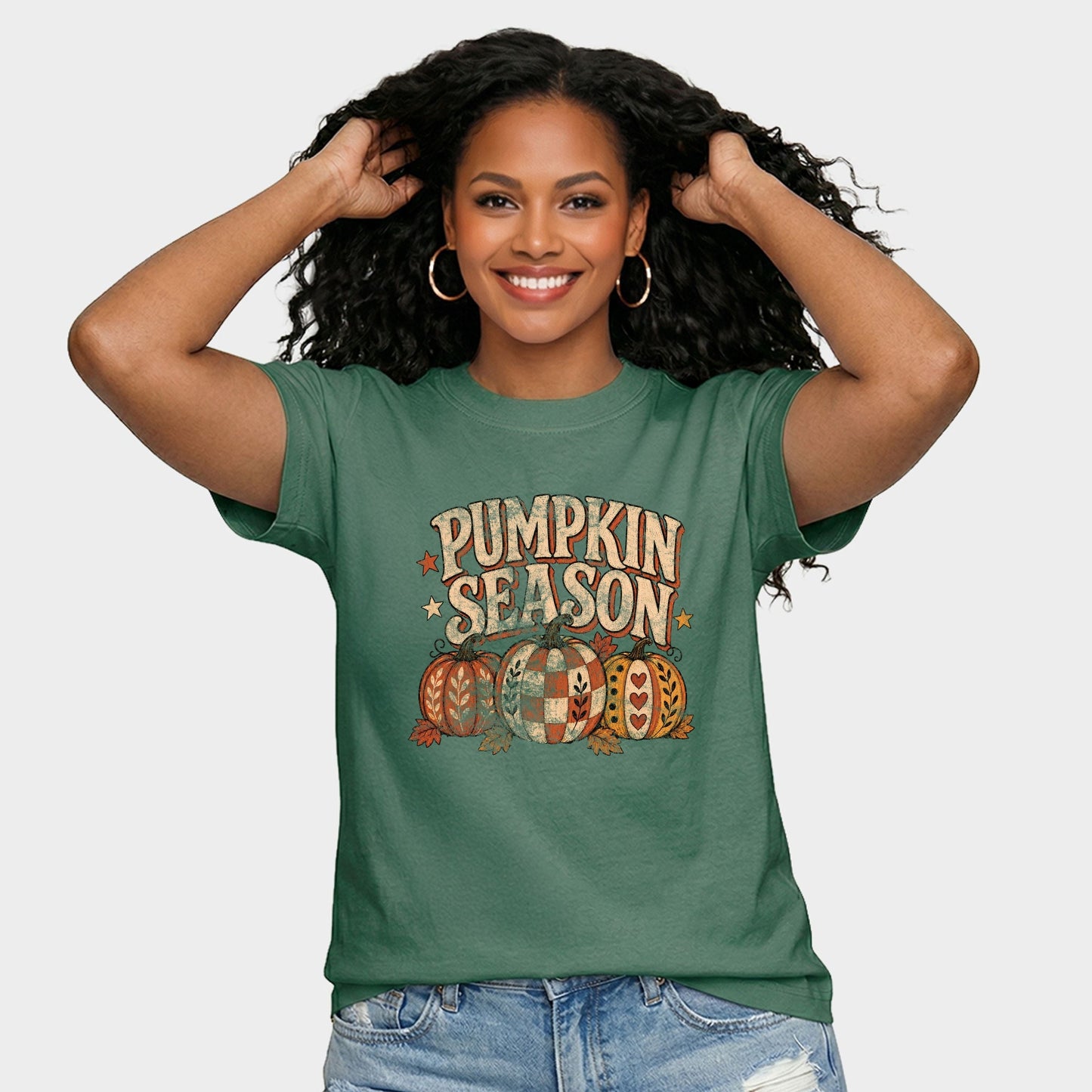 Pumpkin Season Pattern Stars - Women's Relaxed Boxy Tee