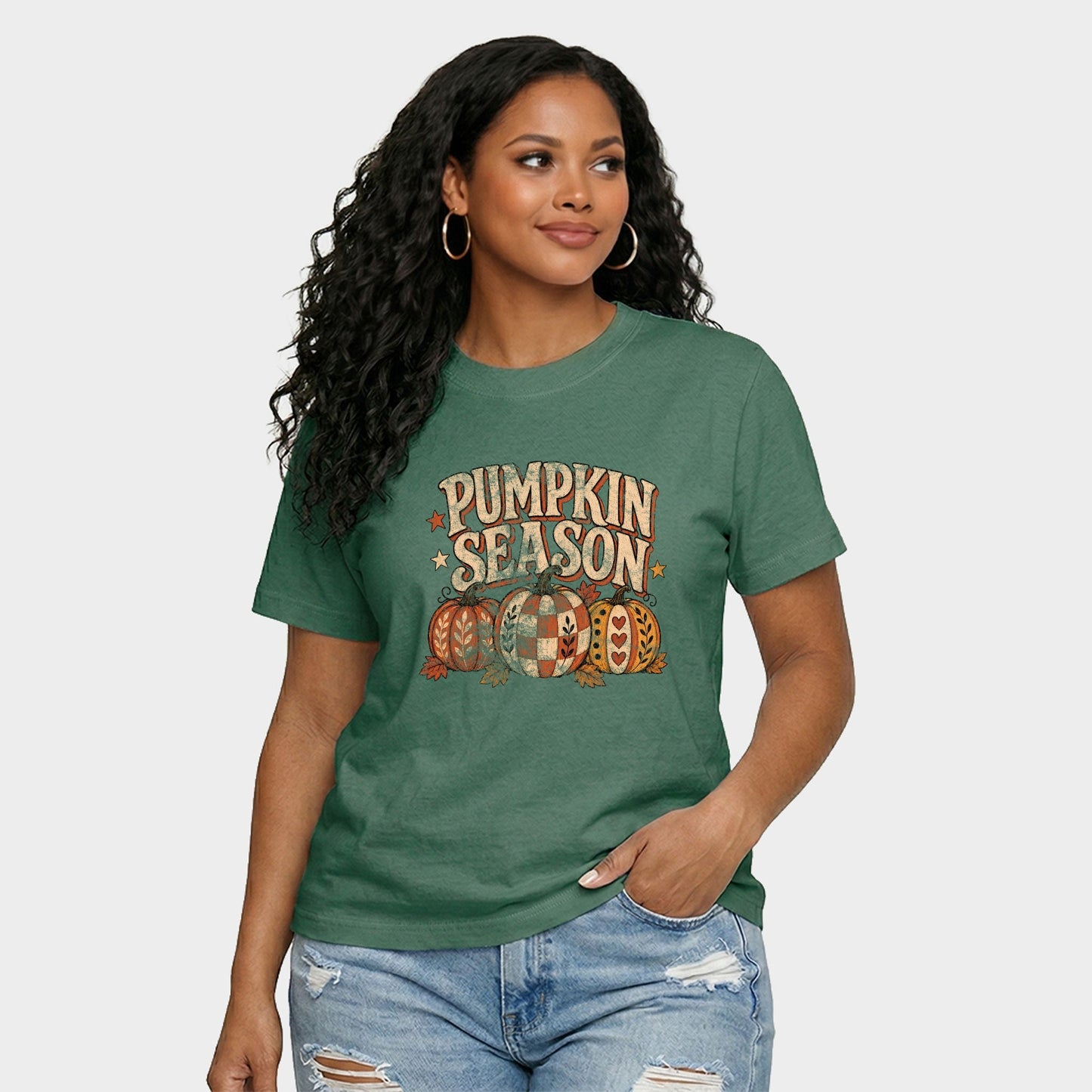 Pumpkin Season Pattern Stars - Women's Relaxed Boxy Tee
