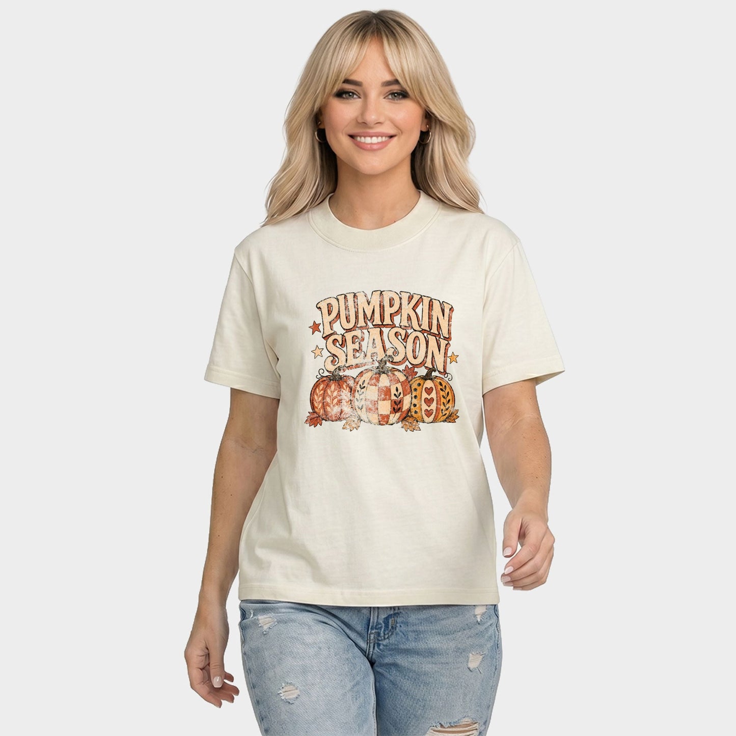 Pumpkin Season Pattern Stars - Women's Relaxed Boxy Tee