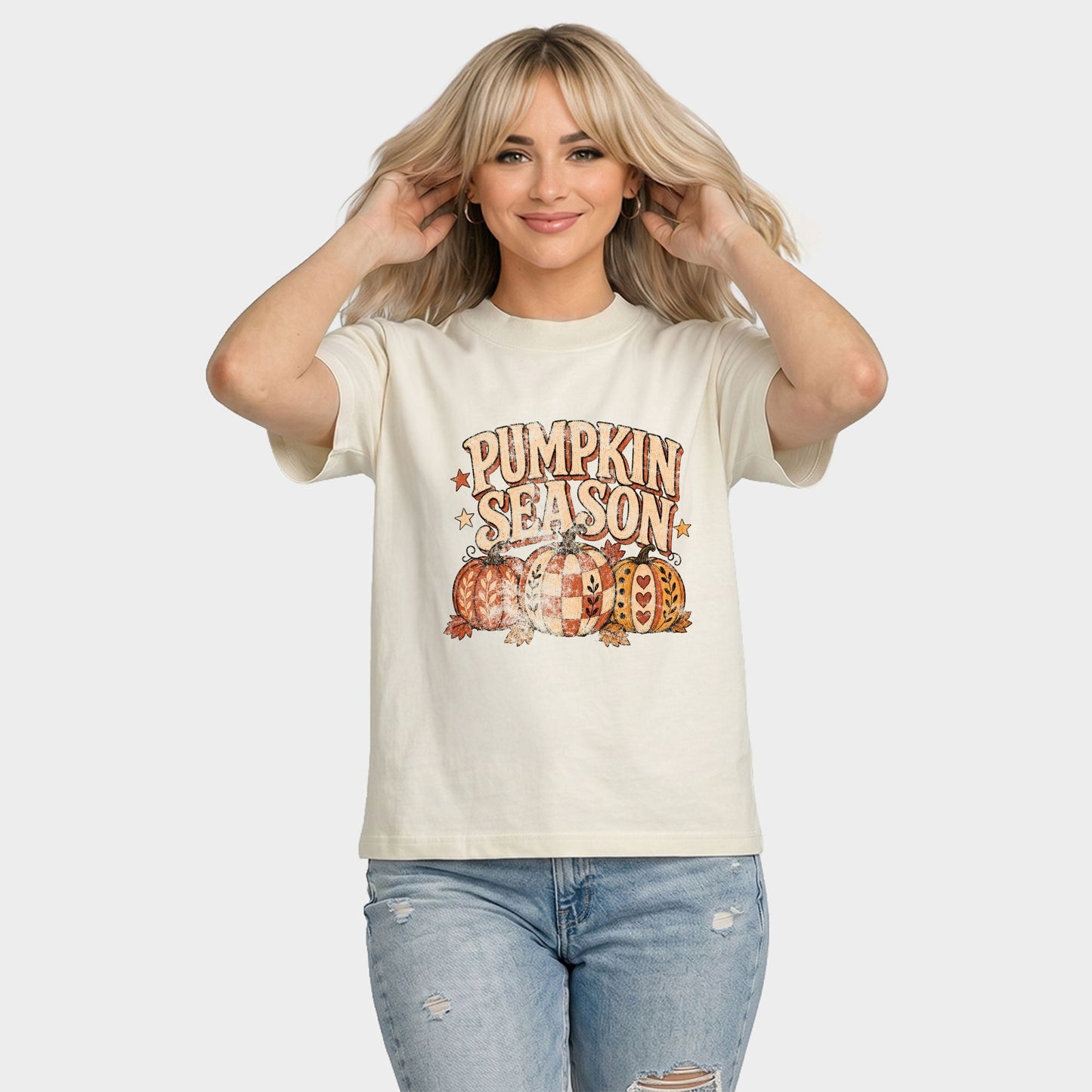Pumpkin Season Pattern Stars - Women's Relaxed Boxy Tee