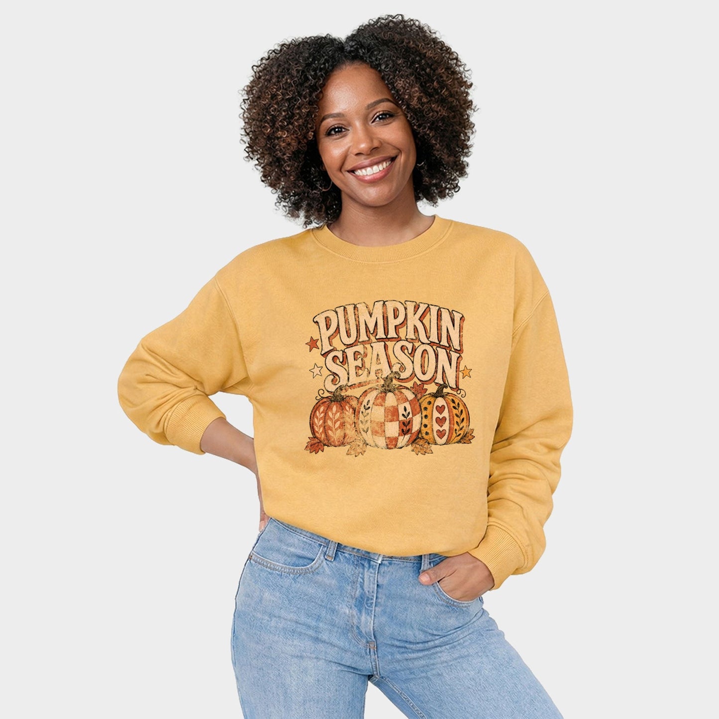 Pumpkin Season Pattern Stars -  Women's Graphic Sweatshirt