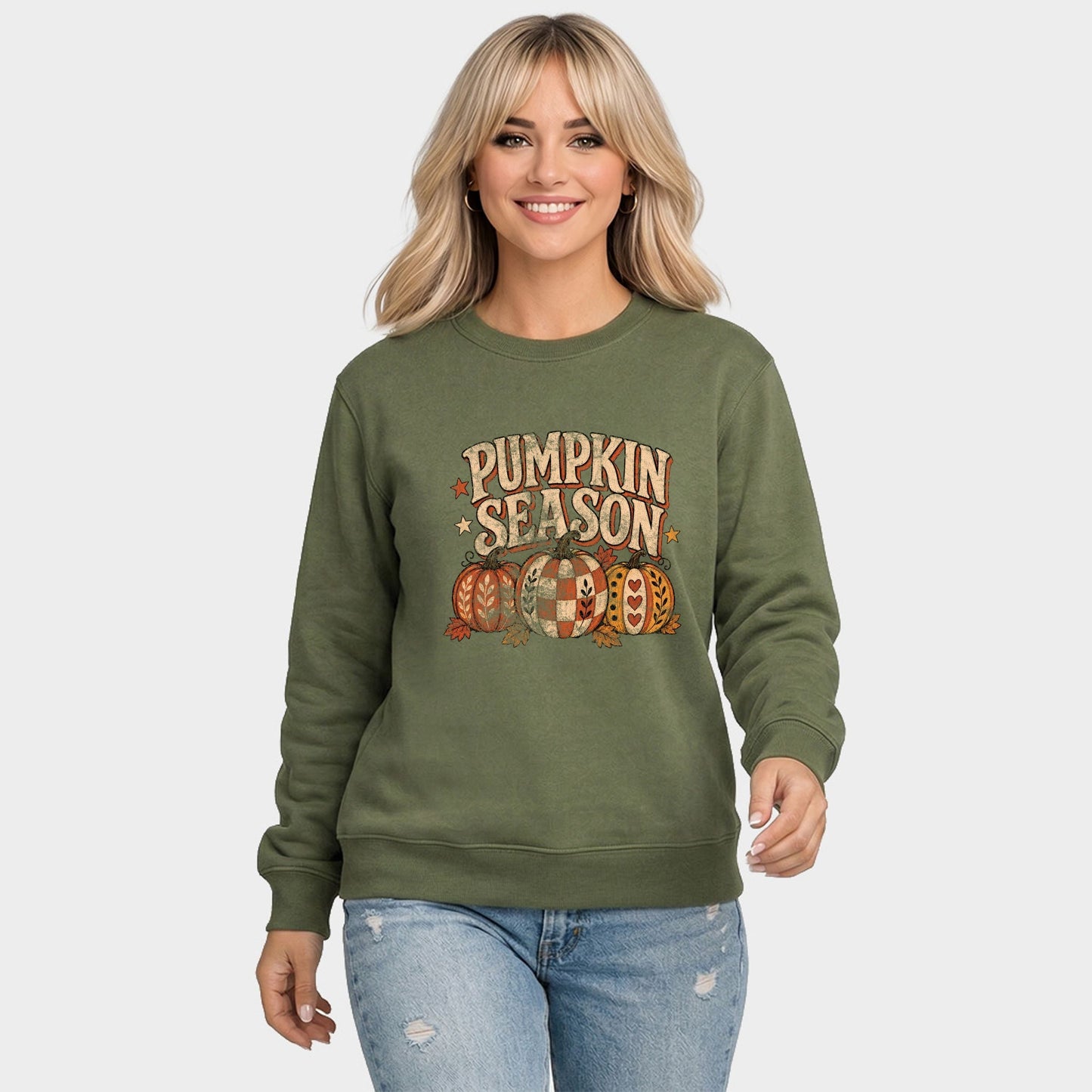 Pumpkin Season Pattern Stars -  Women's Graphic Sweatshirt