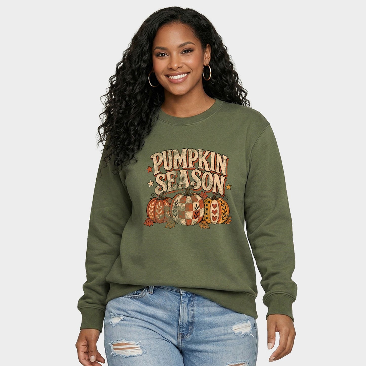 Pumpkin Season Pattern Stars -  Women's Graphic Sweatshirt