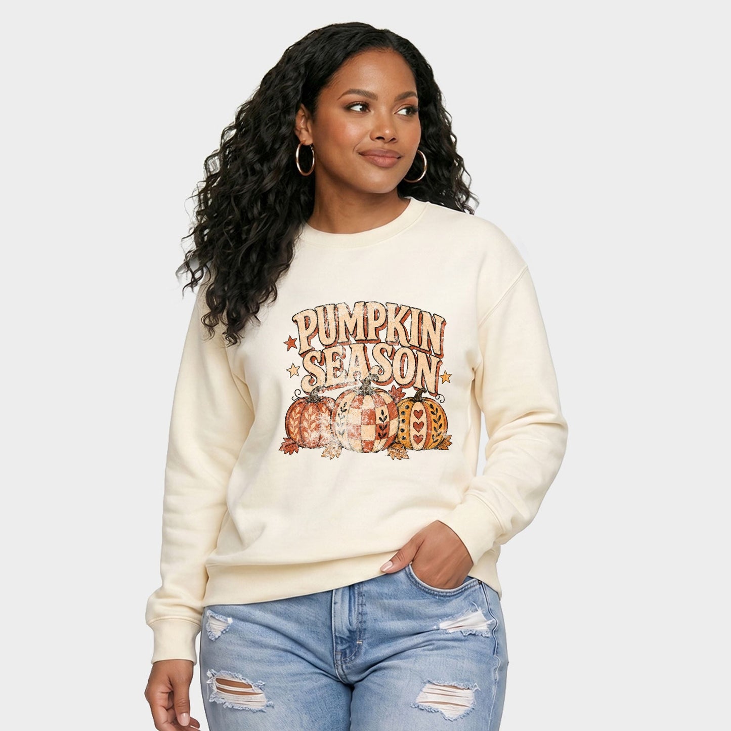 Pumpkin Season Pattern Stars -  Women's Graphic Sweatshirt