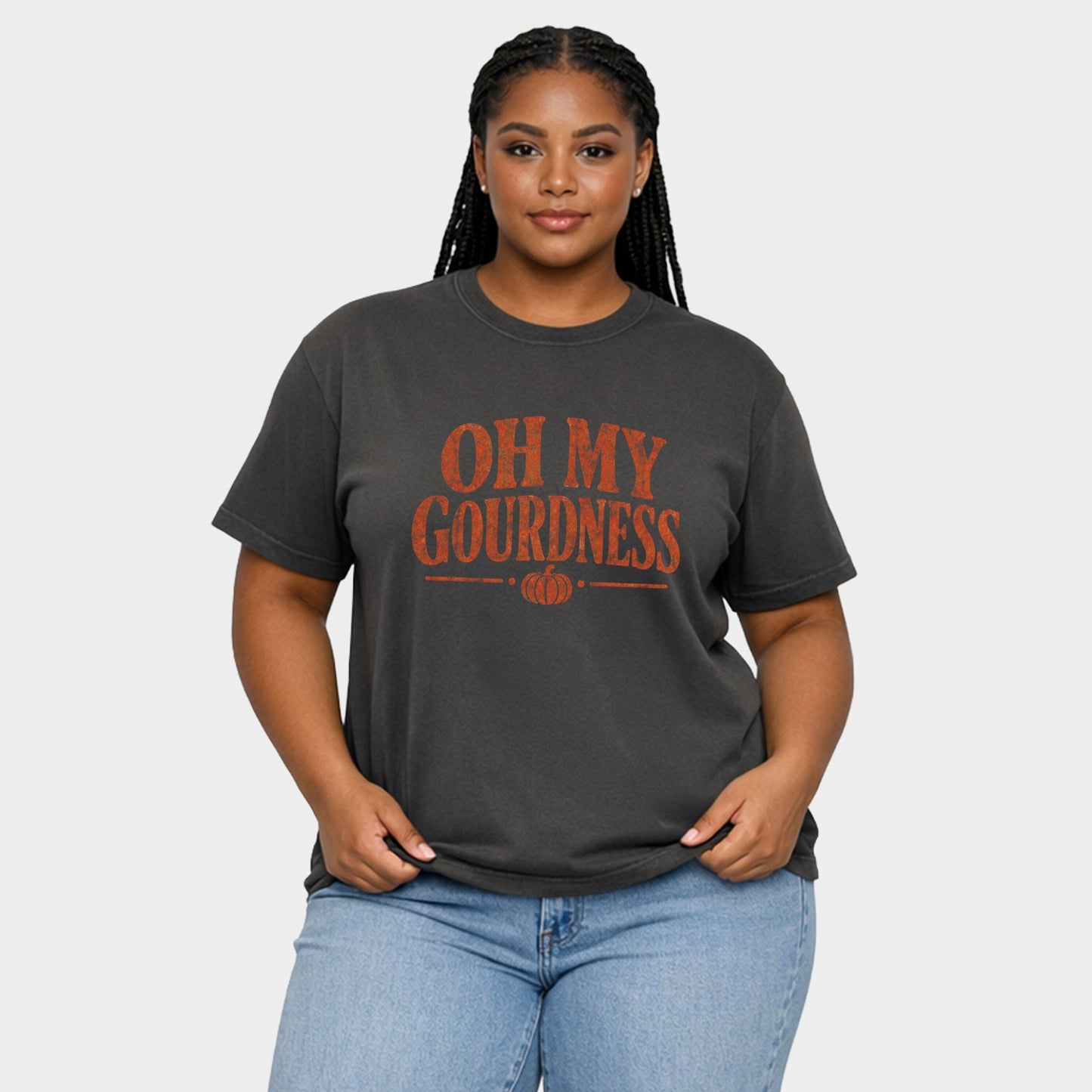 Oh My Gourdness Distressed - Women's Plus Sized Garment Dyed Graphic T-Shirt