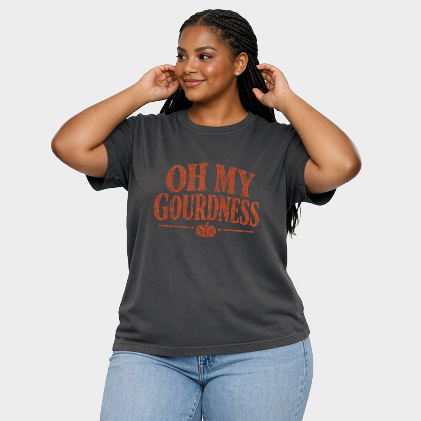 Oh My Gourdness Distressed - Women's Plus Sized Garment Dyed Graphic T-Shirt